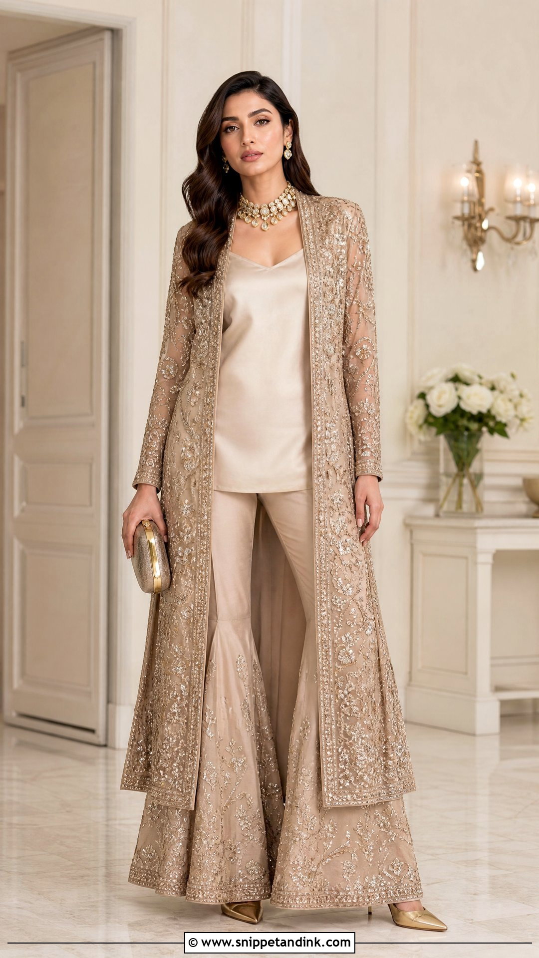 Beige Sharara With Jacket Kurta - Snippet and Ink - 20 Stylish Sharara Designs for Wedding