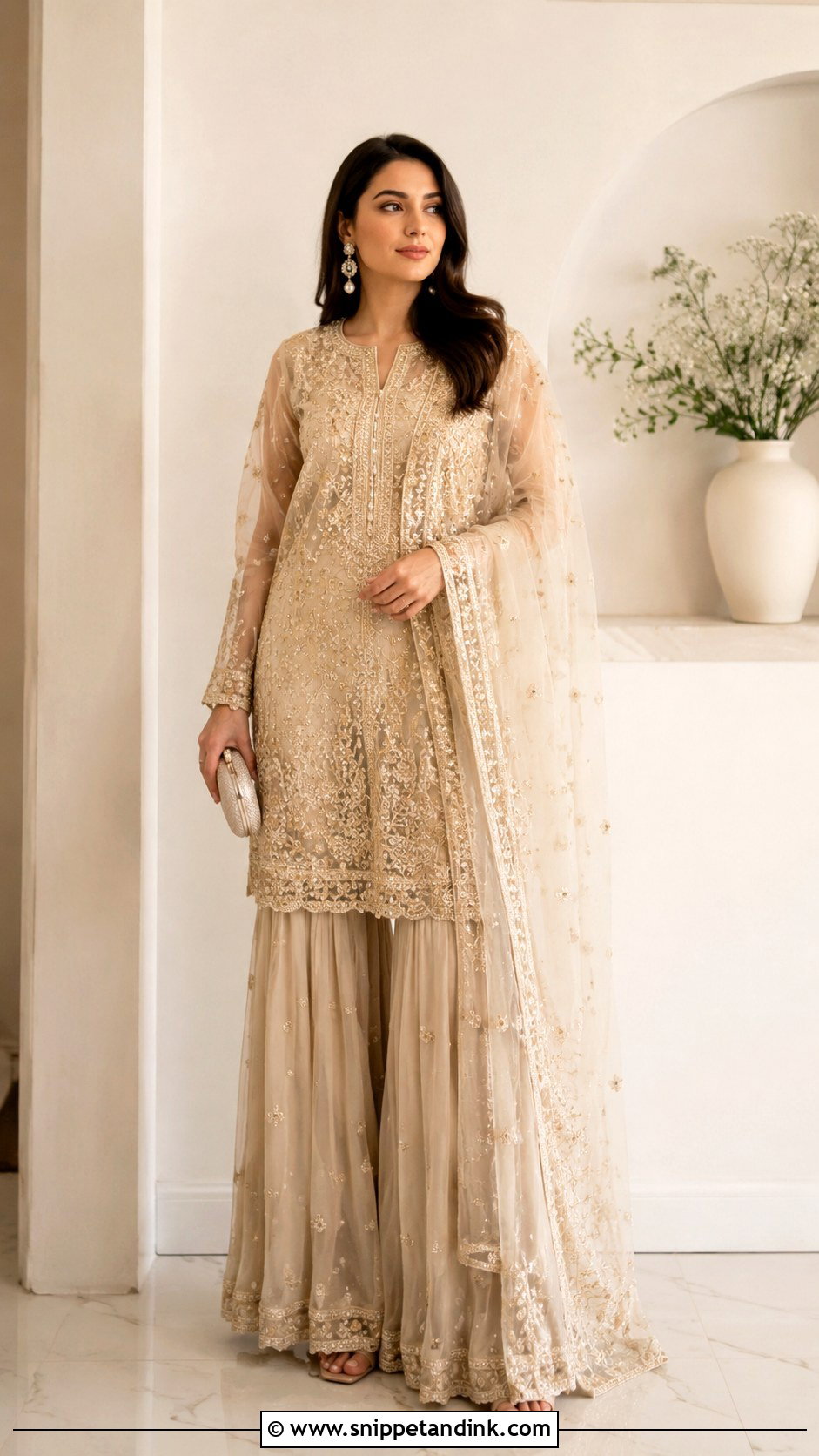 Beige Sharara With Long Kameez - Snippet and Ink - 30 Pakistani Wedding Dresses