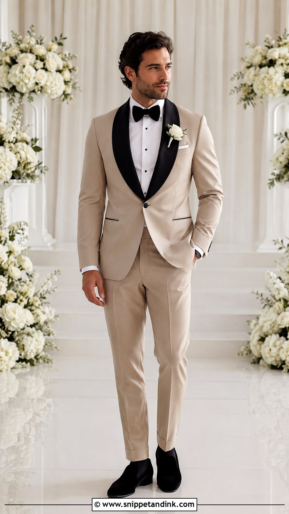 Beige Shawl Collar Tuxedo - Snippet and Ink - 20 Beige Tuxedo Wedding Ideas