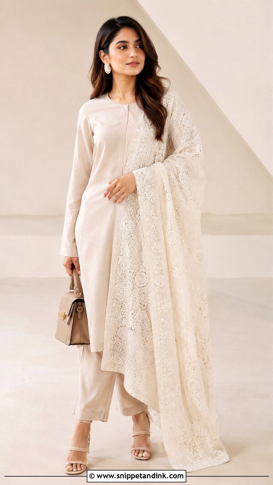 Beige Simple Suit With Heavy Chikankari Dupatta - Snippet and Ink - 30 Simple Suit with Heavy Dupatta Ideas