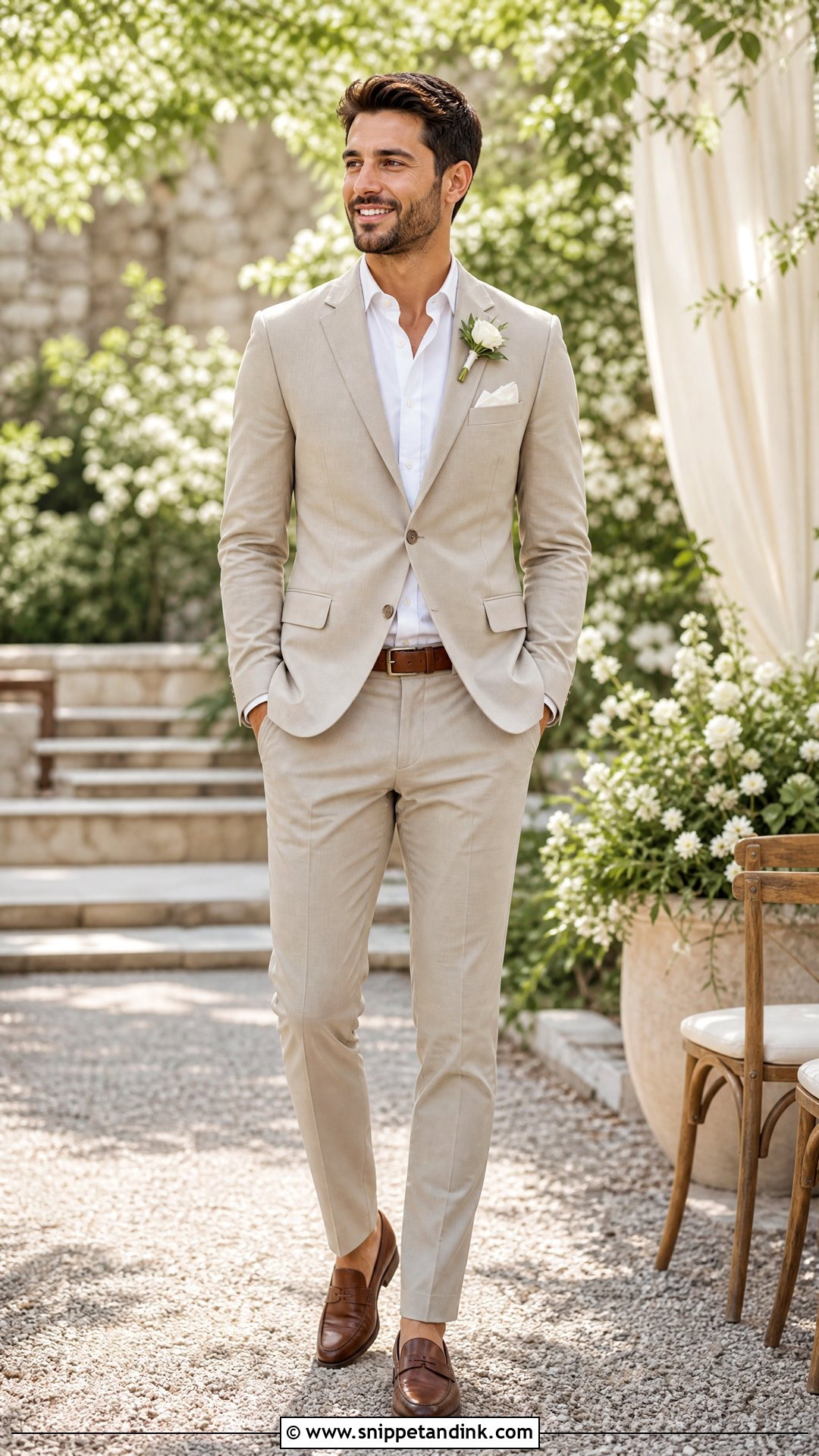 Beige Suit Bride Outfit - Snippet and Ink - 25 Masc Bride Wedding Outfits