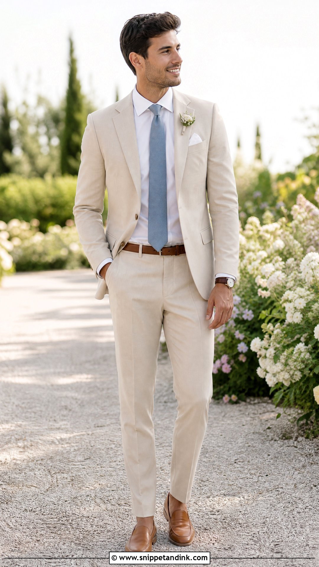 Beige Suit With Dusty Blue Wedding Tie - Snippet and Ink - 20 Wedding Tie Ideas