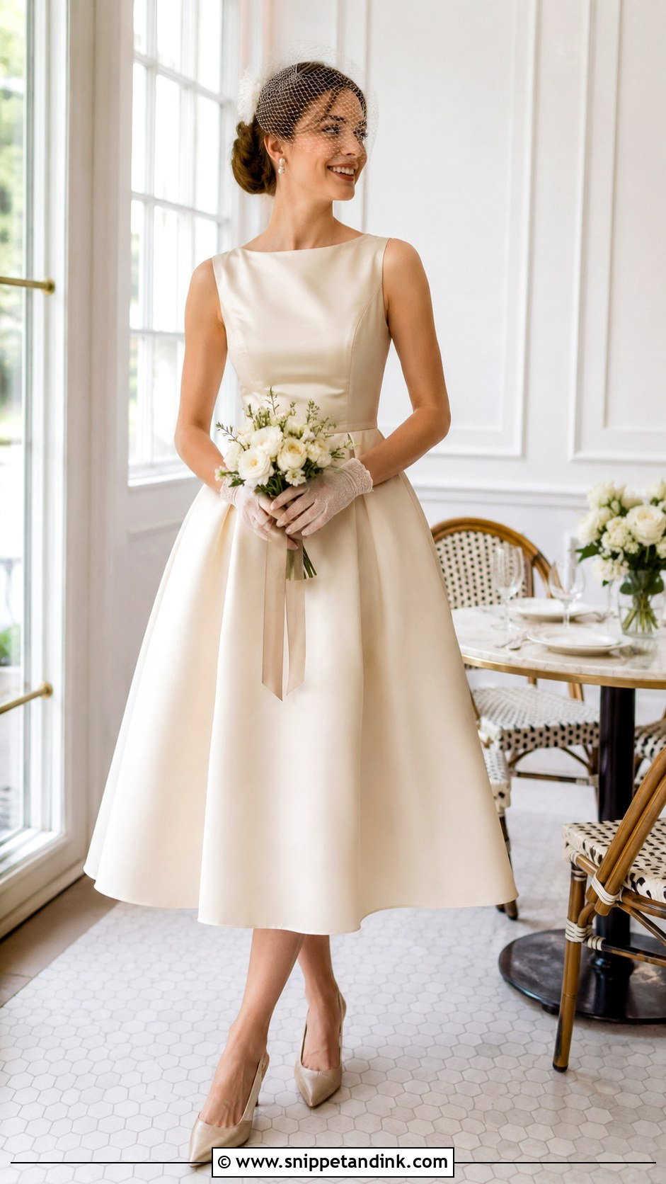 Beige Tea Length Bridal Dress - Snippet and Ink - 20 Beige Bridal Dress Ideas