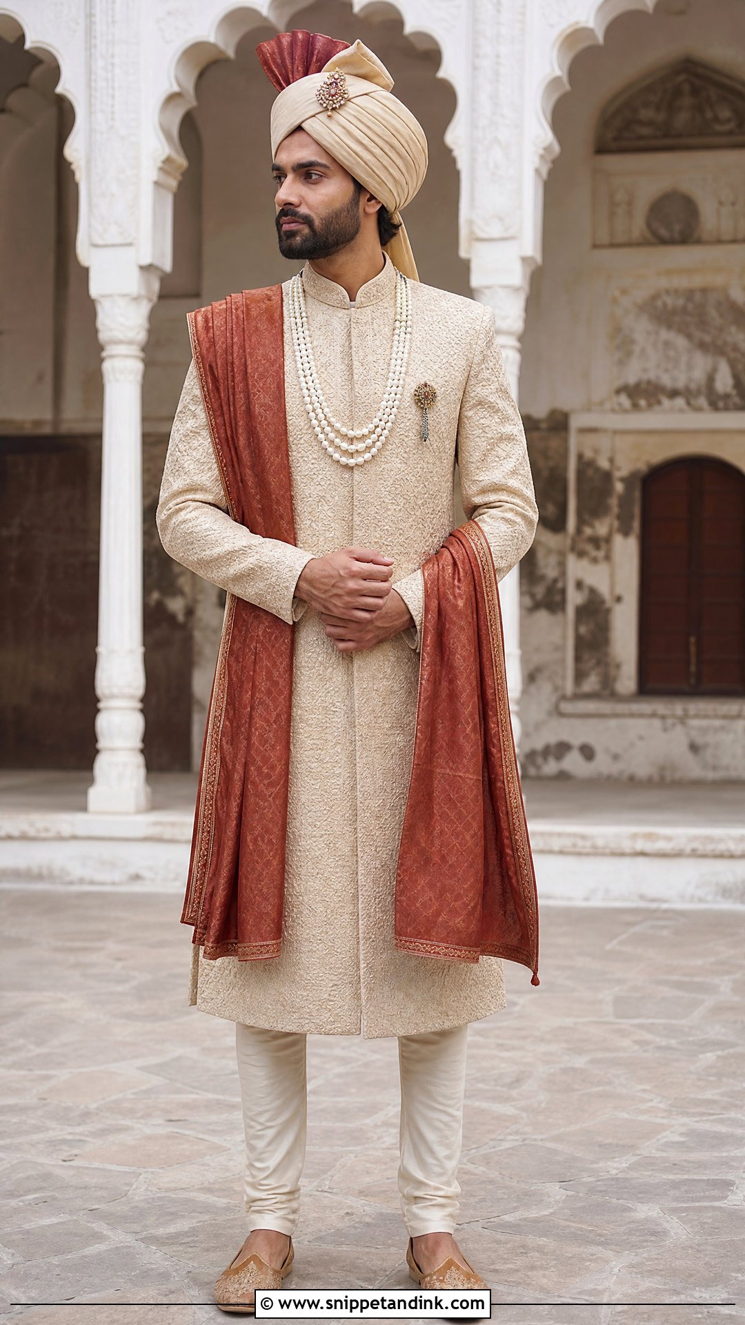 Beige Textured Sherwani - Snippet and Ink - 20 Sherwani for Wedding Ideas