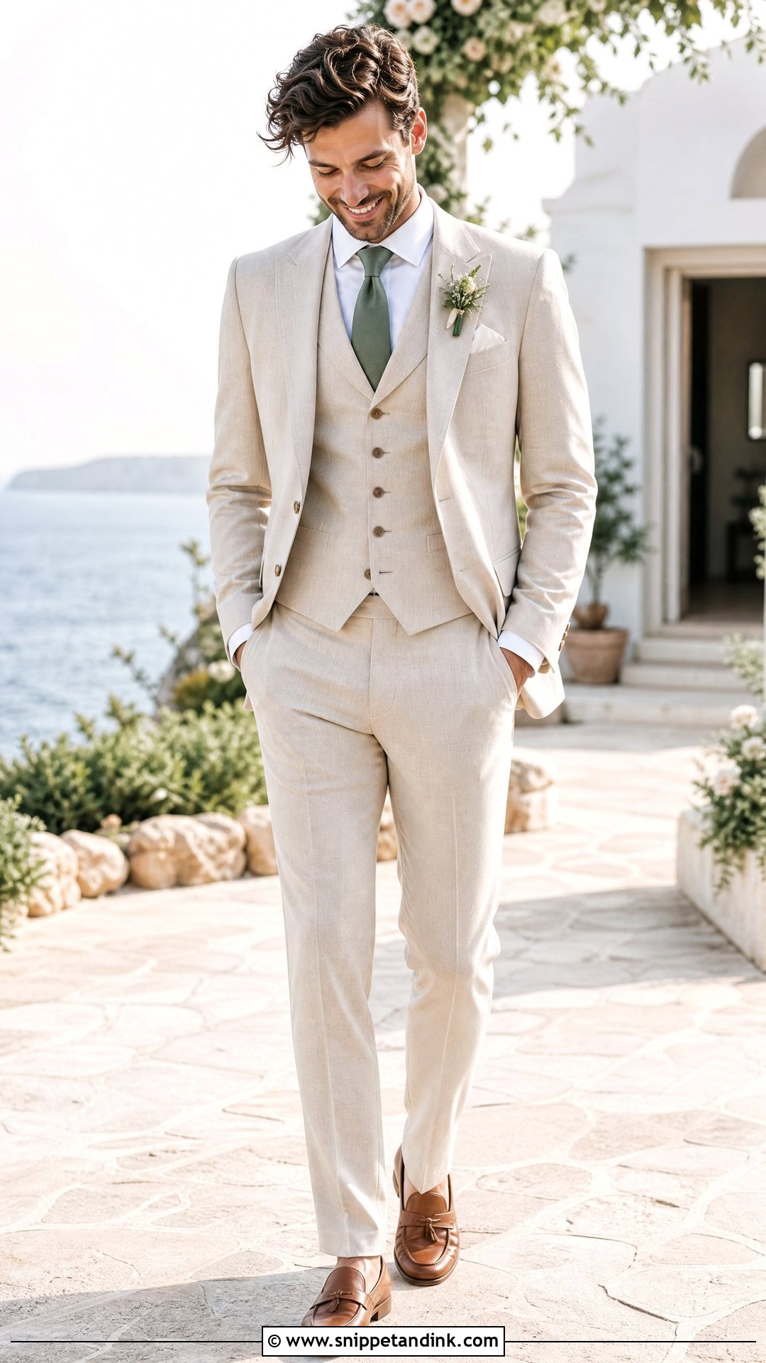 Beige Three Piece Wedding Suit - Snippet and Ink - 20 Three Piece Suit Wedding Ideas