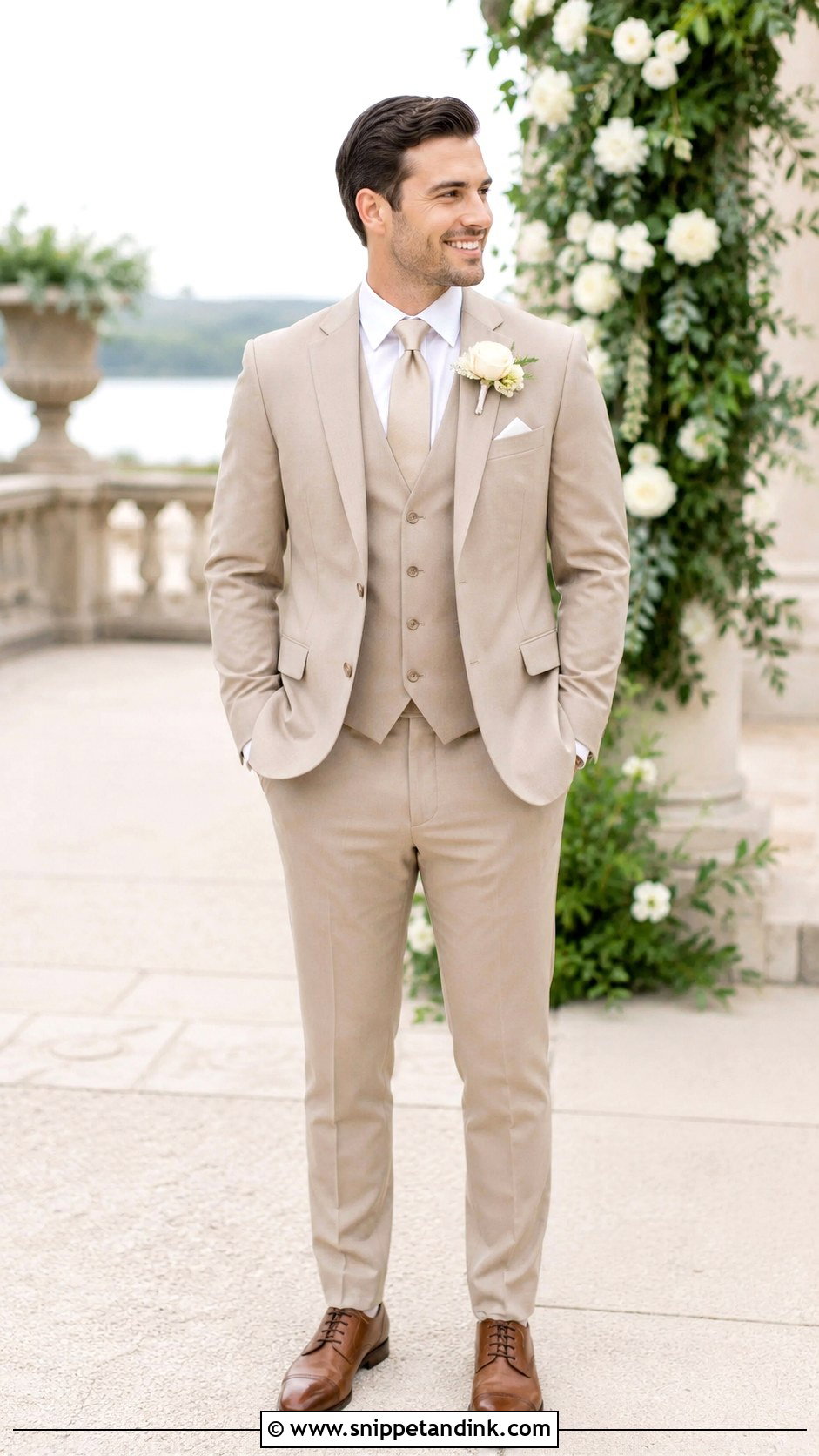 Beige Three Piece Wedding Suit - Snippet and Ink - 25 Beige Wedding Suit Ideas