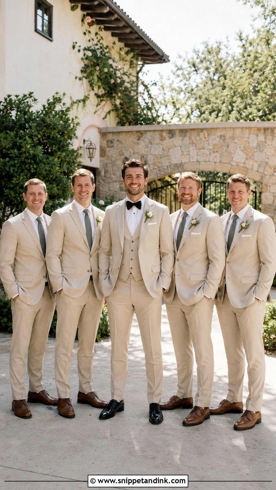 Beige Tuxedo For Groom And Groomsmen - Snippet and Ink - 20 Beige Tuxedo Wedding Ideas