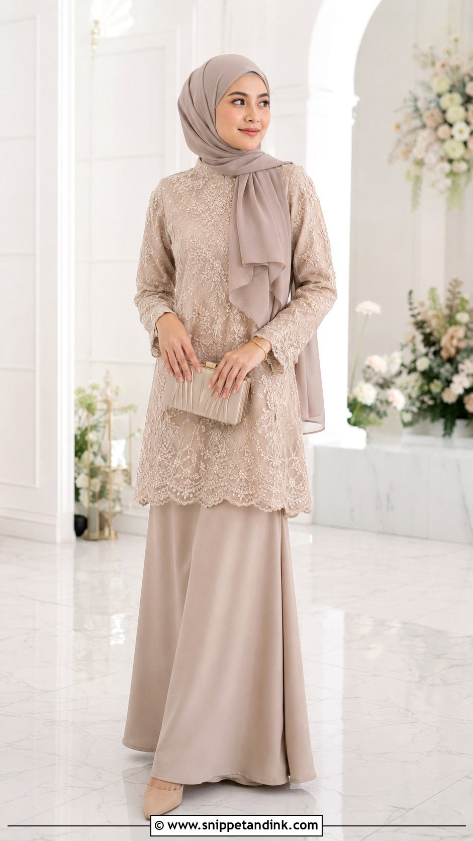Beige Two Piece Bridesmaid Hijab Dress - Snippet and Ink - 20 Dress Braidsmaid Hijab Ideas