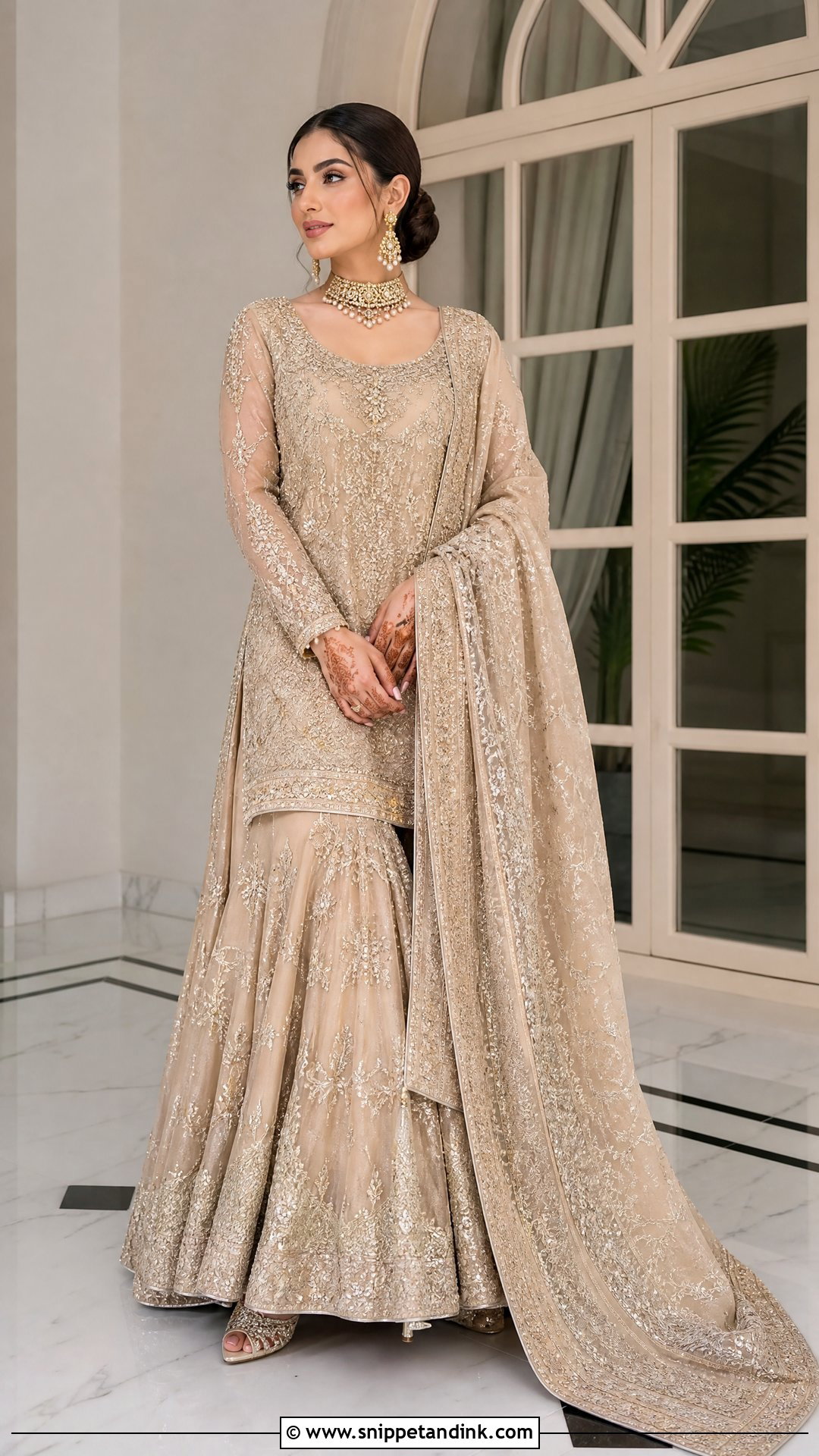 Beige Waleema Dress With Heavy Dupatta - Snippet and Ink - 25 Waleema Dress Pakistani Bridal Ideas