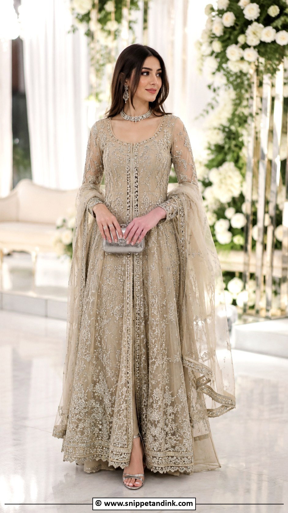 Beige Walima Dress With Silver Work - Snippet and Ink - 35 Walima Dresses Pakistani Brides