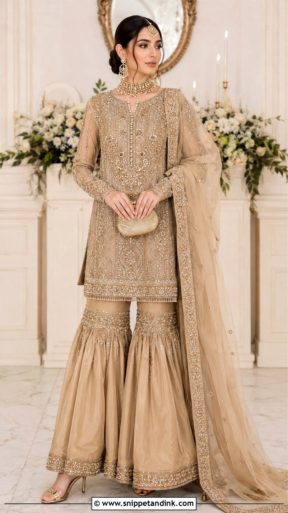 Beige Walima Gharara Dress - Snippet and Ink - 25 Walima Bride Dresses