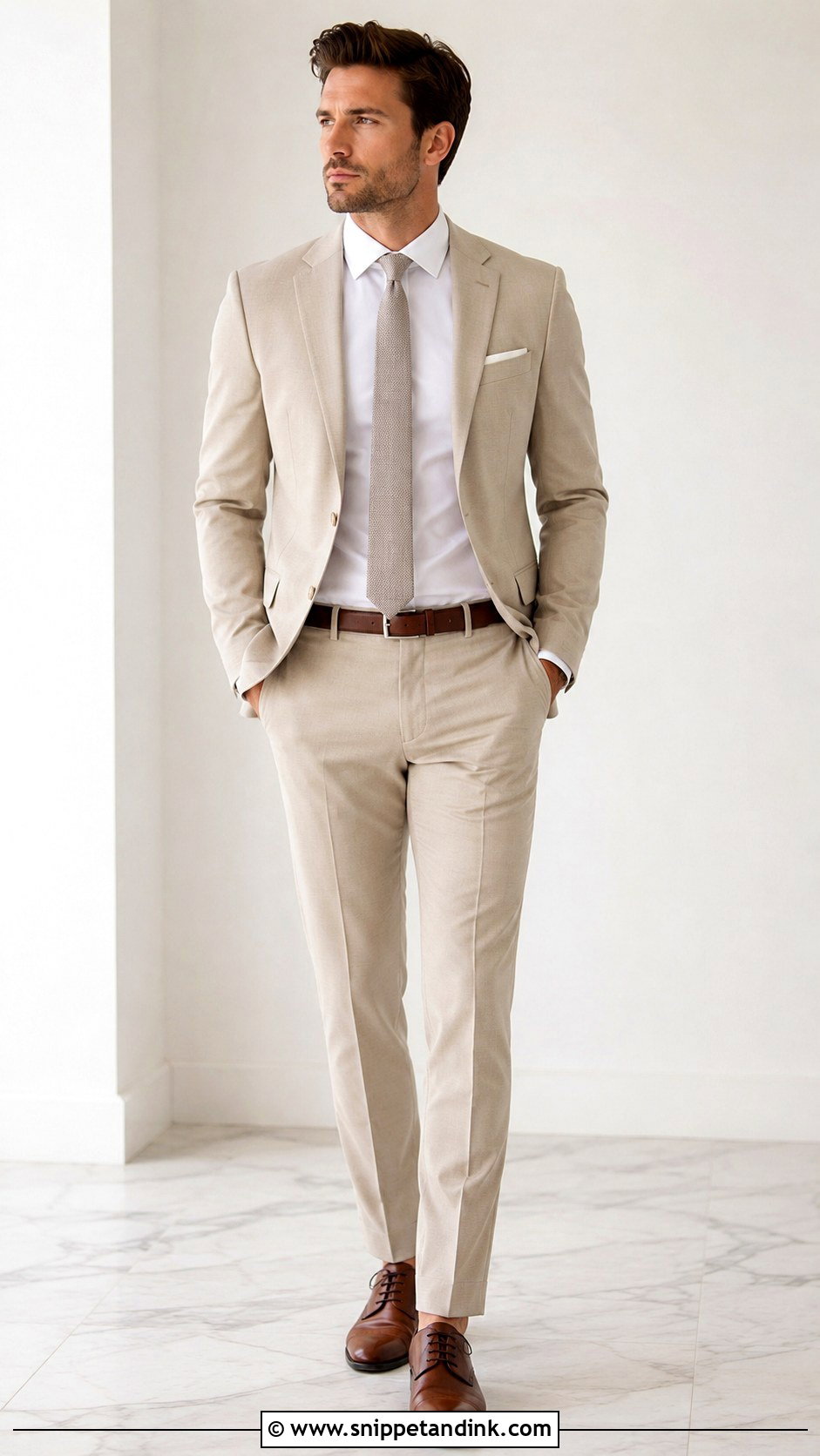 Beige Wedding Suit With Brown Shoes - Snippet and Ink - 25 Beige Wedding Suit Ideas