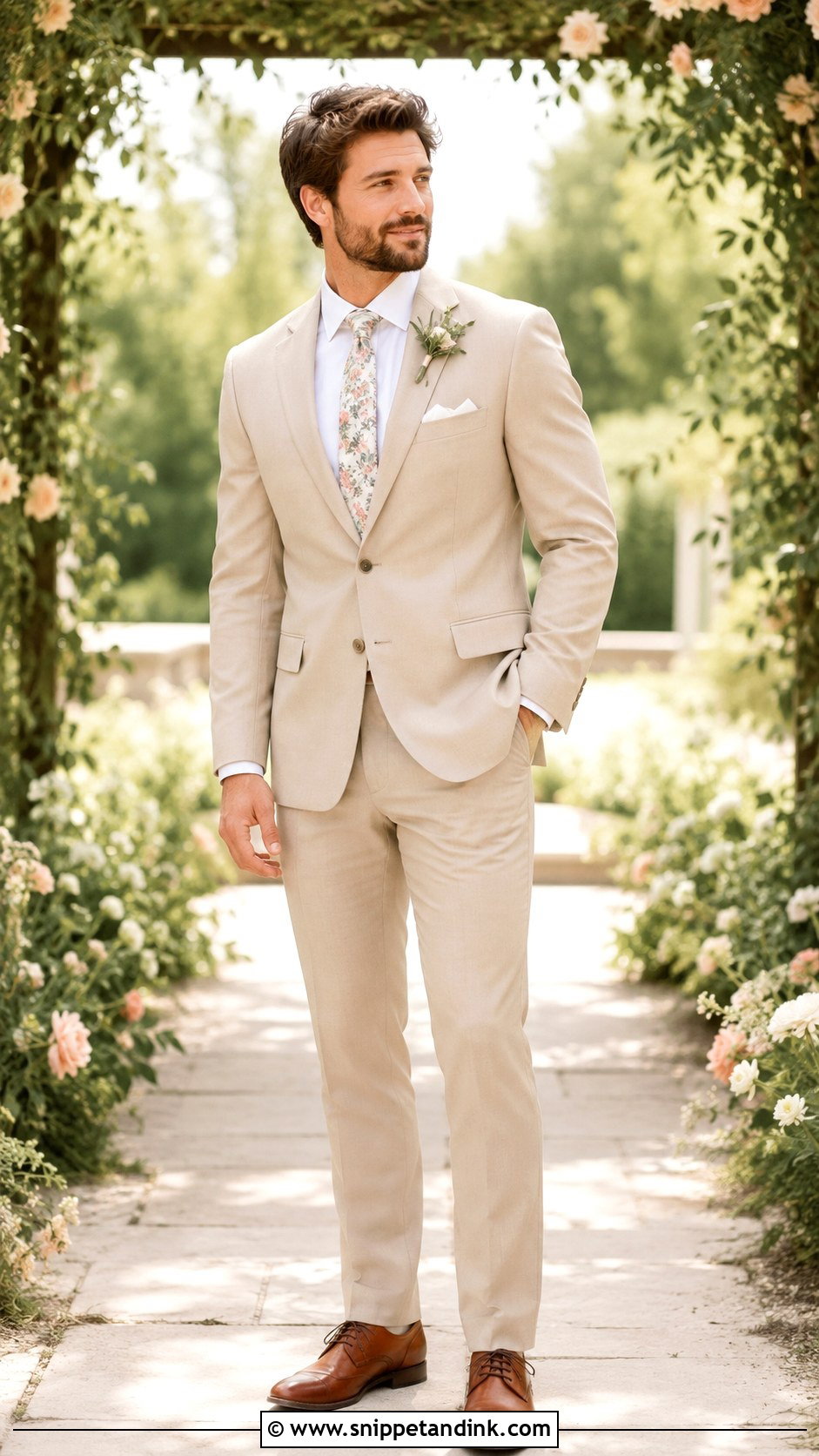 Beige Wedding Suit With Floral Tie - Snippet and Ink - 25 Beige Wedding Suit Ideas