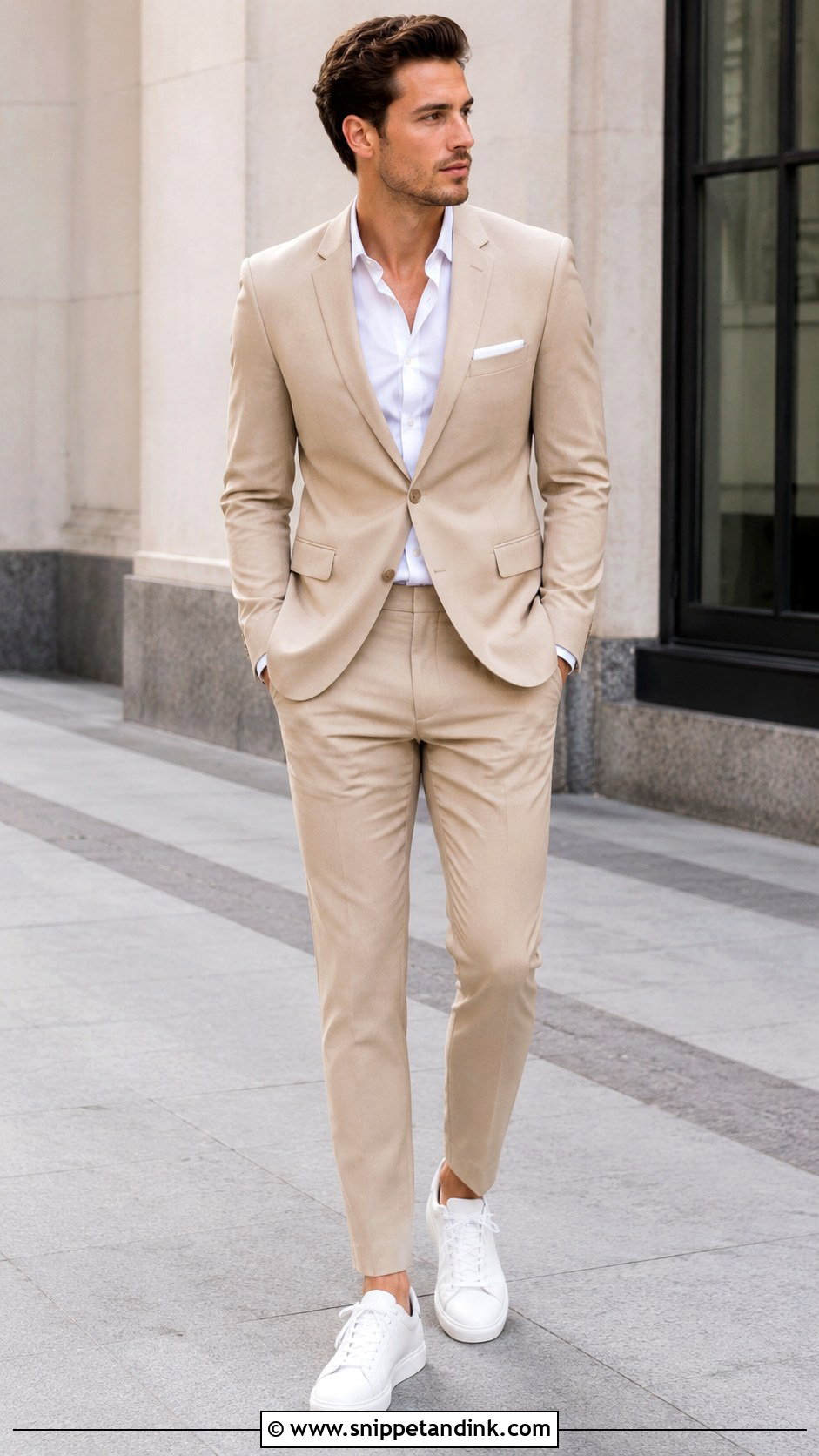 Beige Wedding Suit With Sneakers - Snippet and Ink - 25 Beige Wedding Suit Ideas