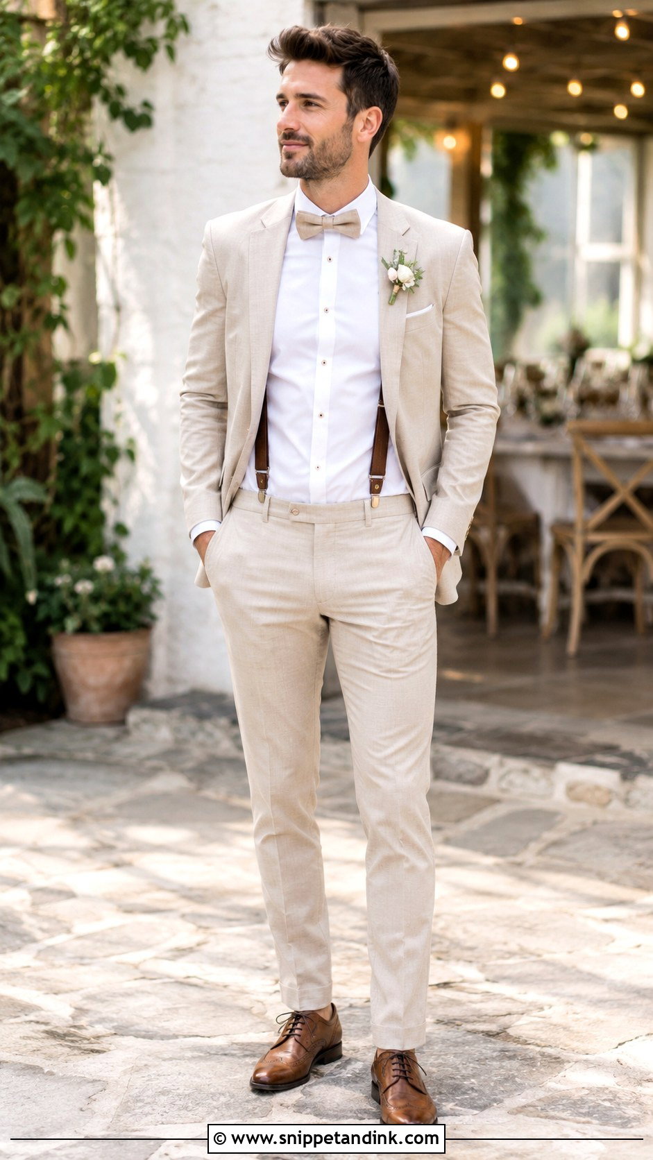 Beige Wedding Suit With Suspenders - Snippet and Ink - 25 Beige Wedding Suit Ideas