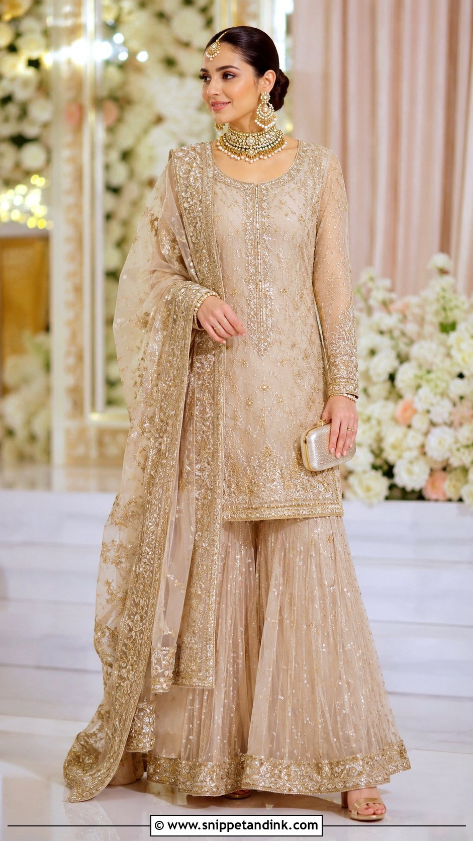Beige Zardozi Sharara Dress - Snippet and Ink - 30 Indian Muslim Wedding Dresses