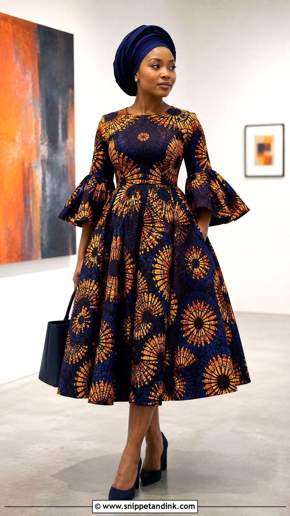Bell Sleeve Ankara Flared Gown With Pockets - Snippet and Ink - 20 Ankara Fled Gown Ideas