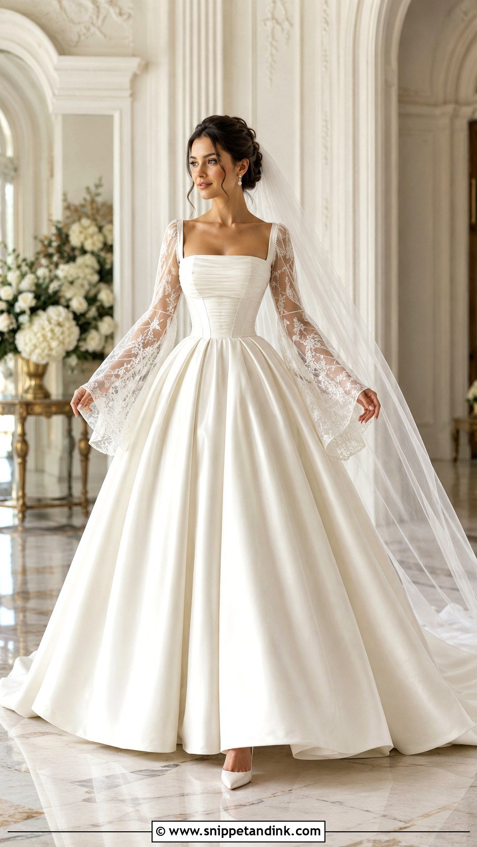 Bell Sleeve Ball Gown Wedding Dress - Snippet and Ink - 30 Bell Sleeve Wedding Dress Ideas