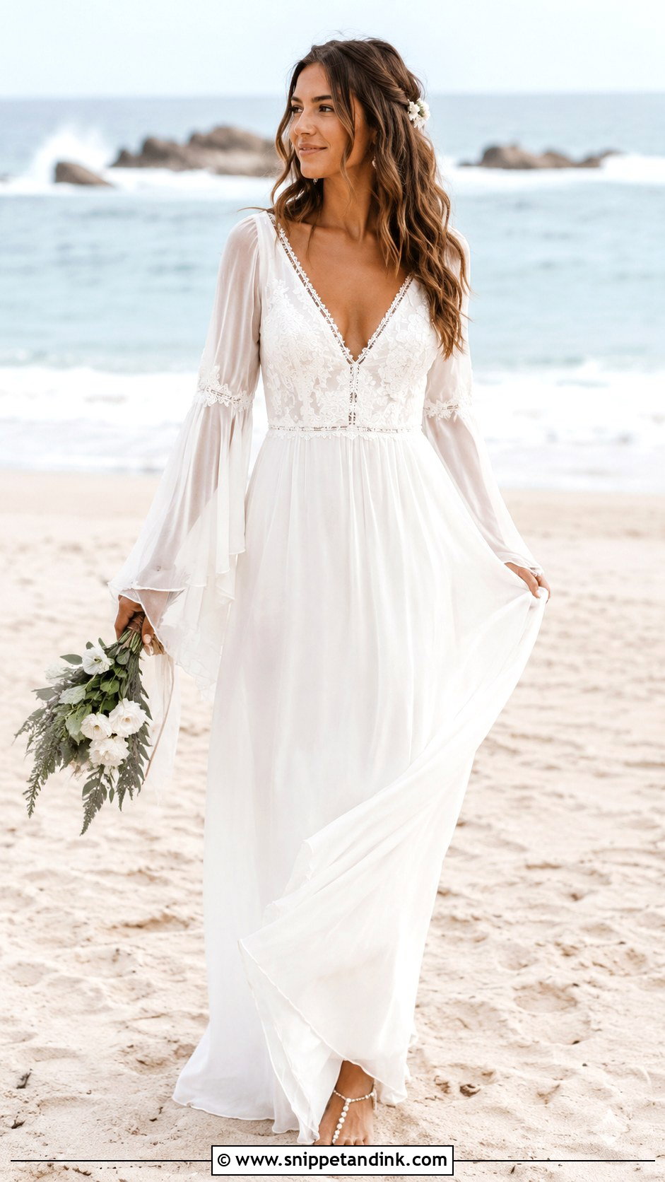 Bell Sleeve Beach Wedding Dress - Snippet and Ink - 30 Bell Sleeve Wedding Dress Ideas