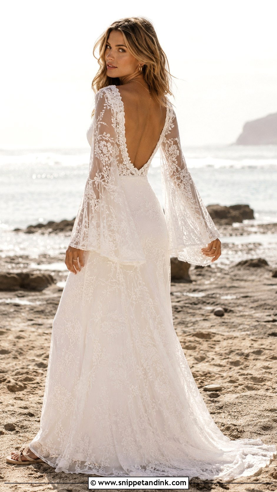 Bell Sleeve Bohemian Beach Wedding Dress - Snippet and Ink - 20 Bohemian Beach Wedding Dress Ideas