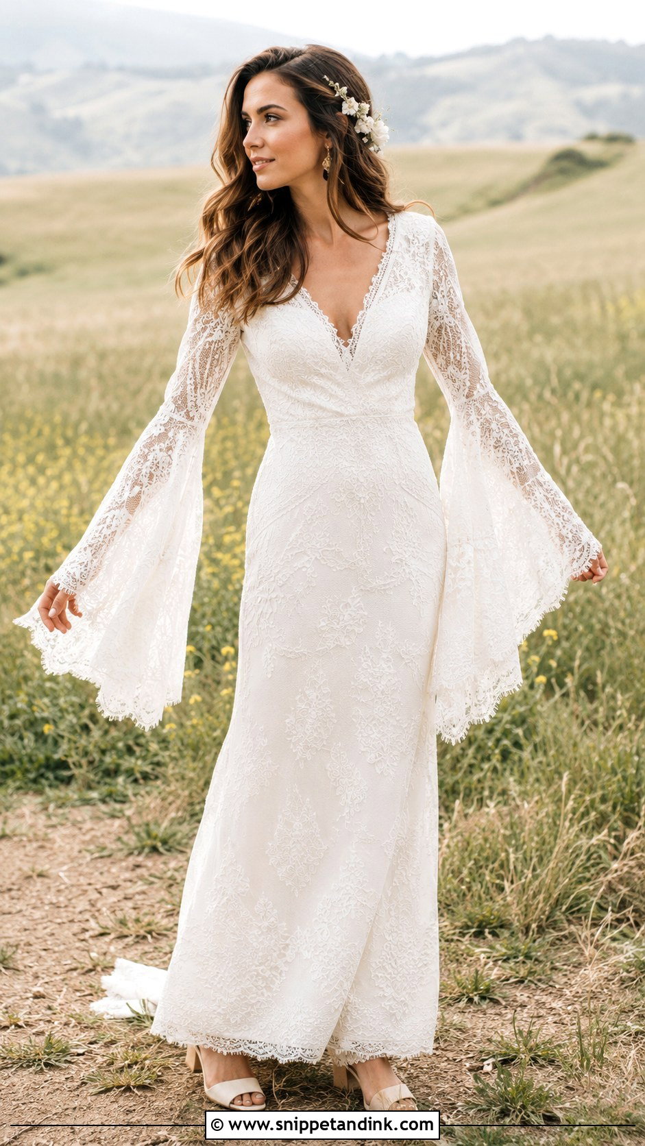 Bell Sleeve Bohemian Lace Wedding Dress - Snippet and Ink - 20 Bohemian Lace Wedding Dress Ideas
