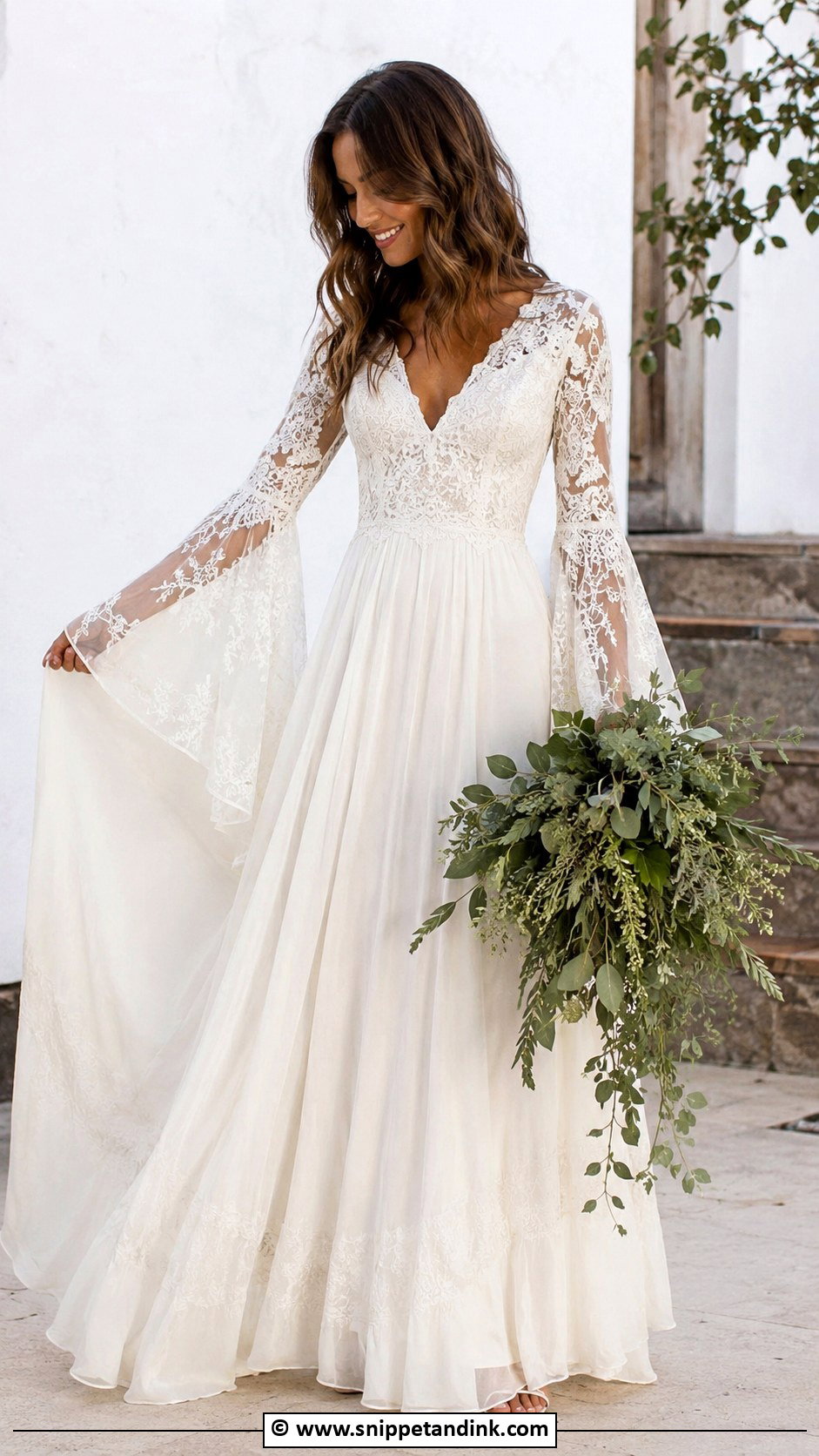 Bell Sleeve Bohemian Wedding Dress - Snippet and Ink - 25 Bohemian Wedding Dresses