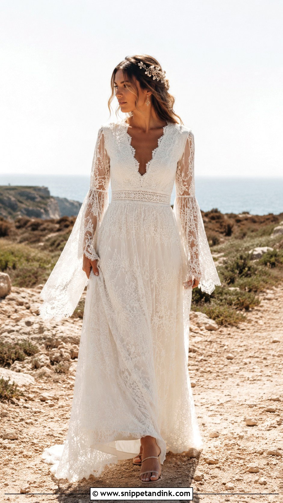 Bell Sleeve Boho Bridal Dress - Snippet and Ink - 20 Long Sleeve Bridal Dresses