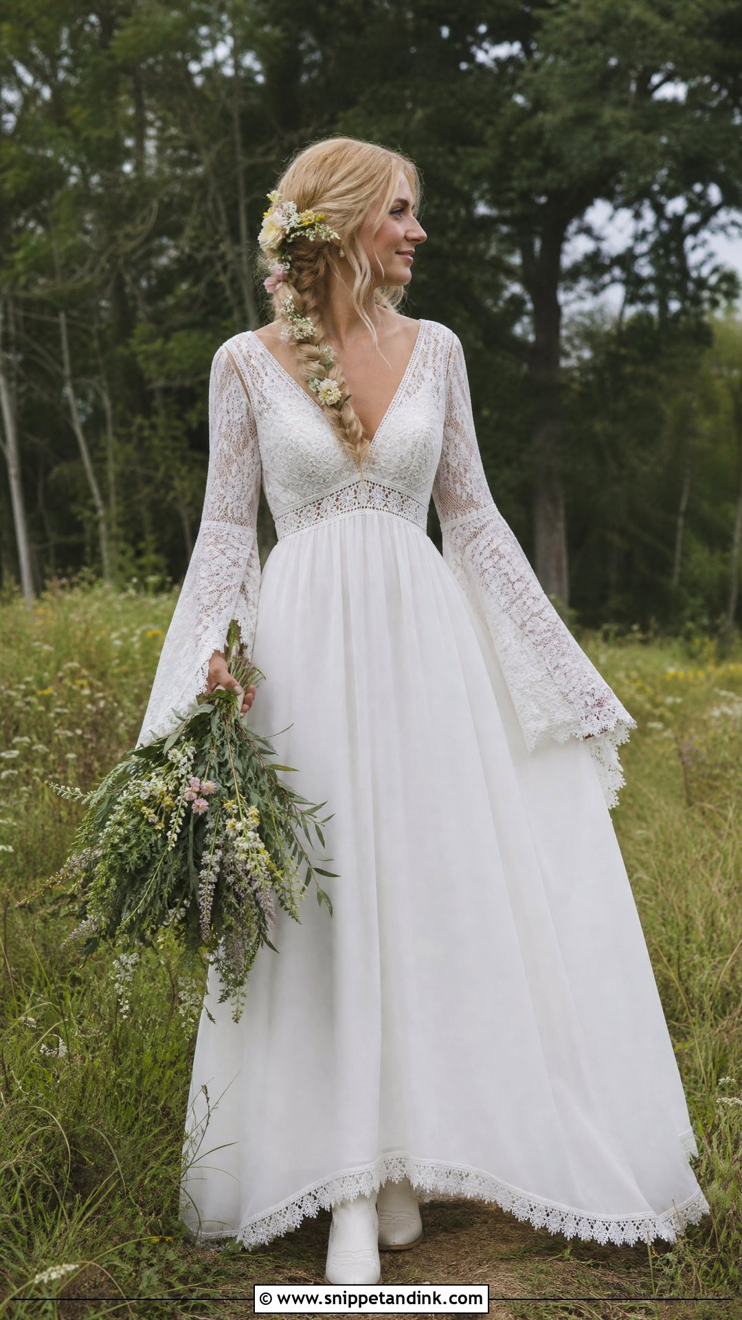 Bell Sleeve Boho Cottage Wedding Dress - Snippet and Ink - 25 Cottage Wedding Dress Ideas