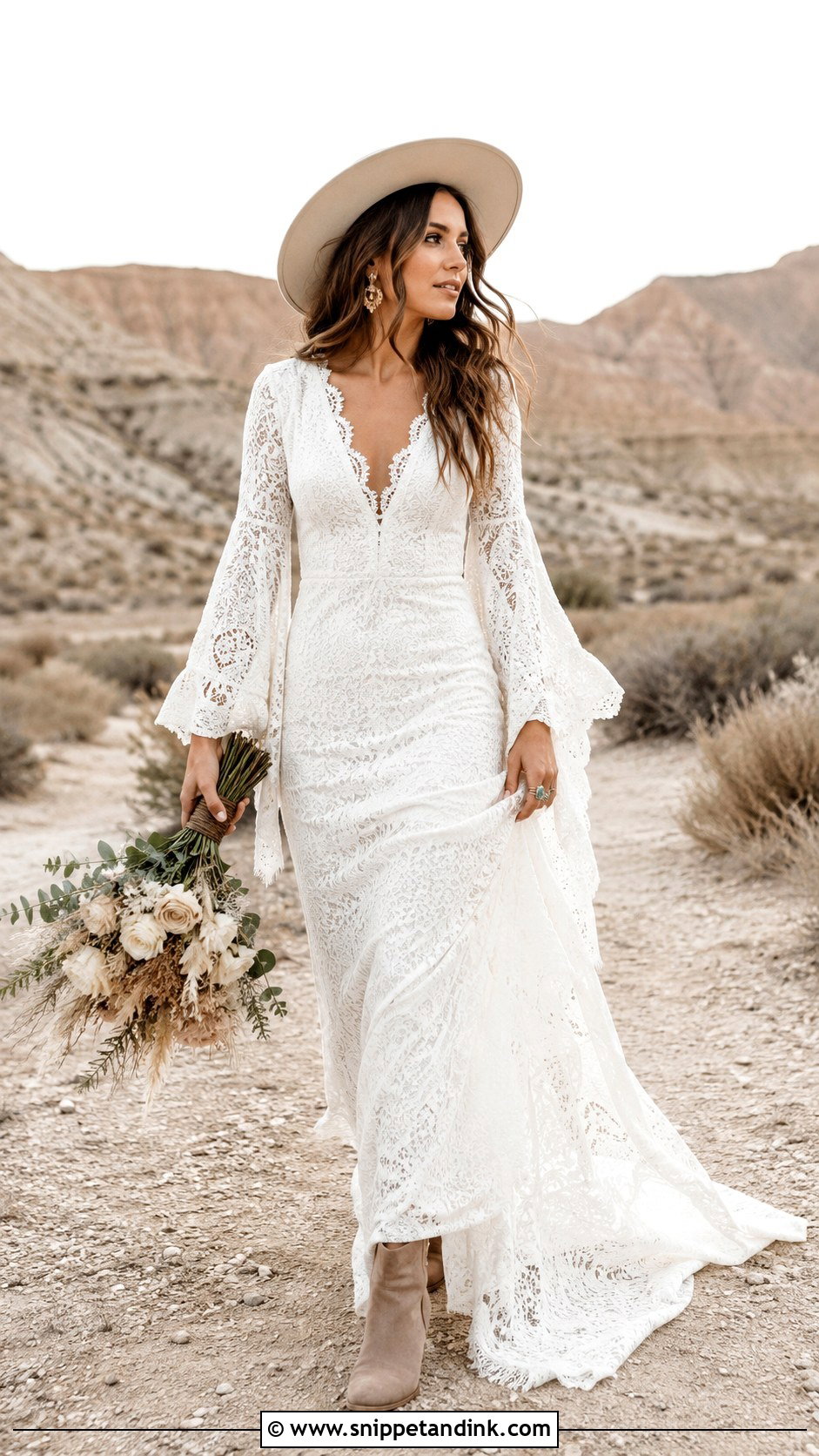 Bell Sleeve Boho Elopement Dress - Snippet and Ink - 20 Boho Elopement Dress Ideas