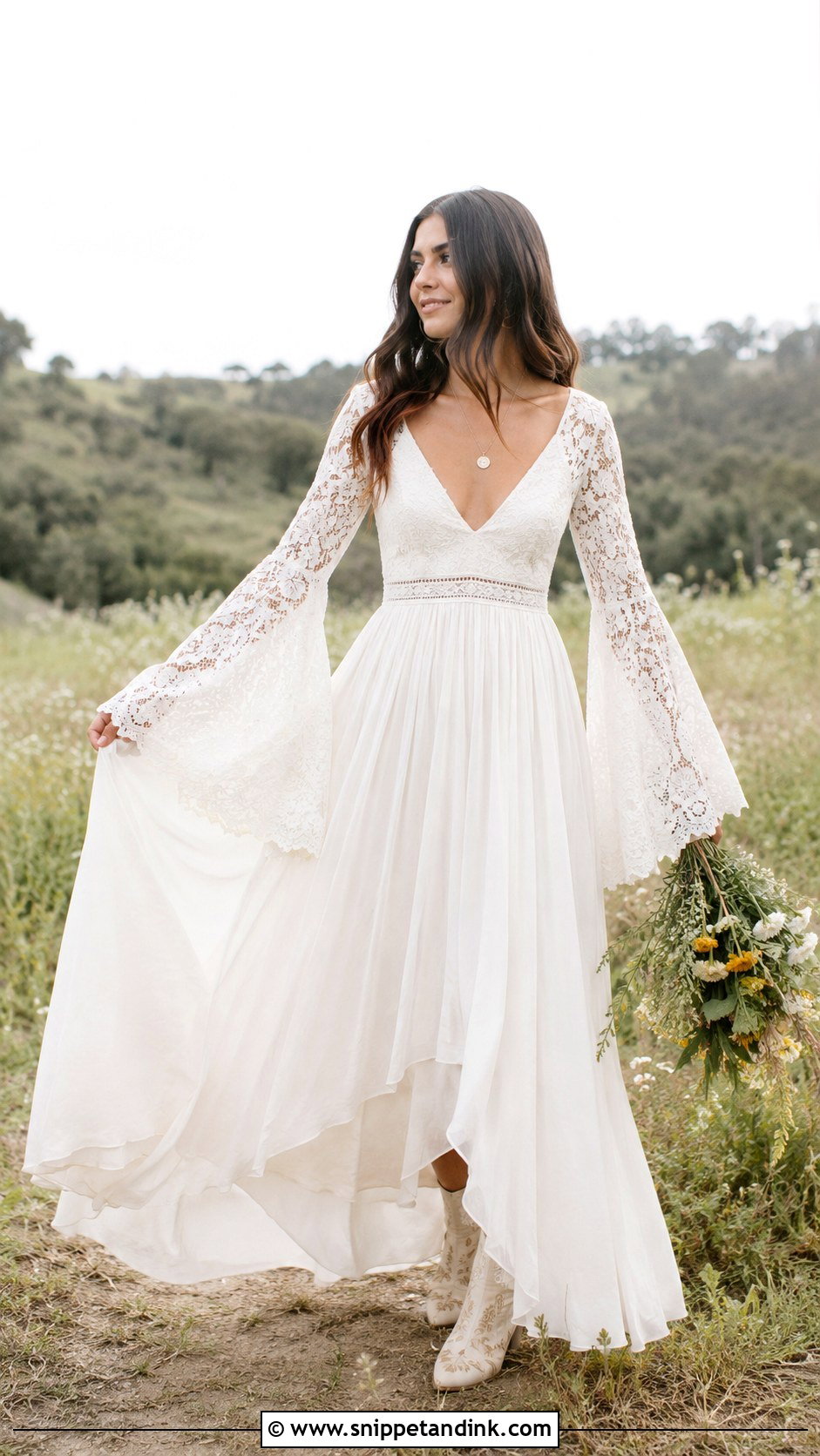 Bell Sleeve Boho Spring Wedding Dress - Snippet and Ink - 20 Boho Spring Wedding Dress Ideas