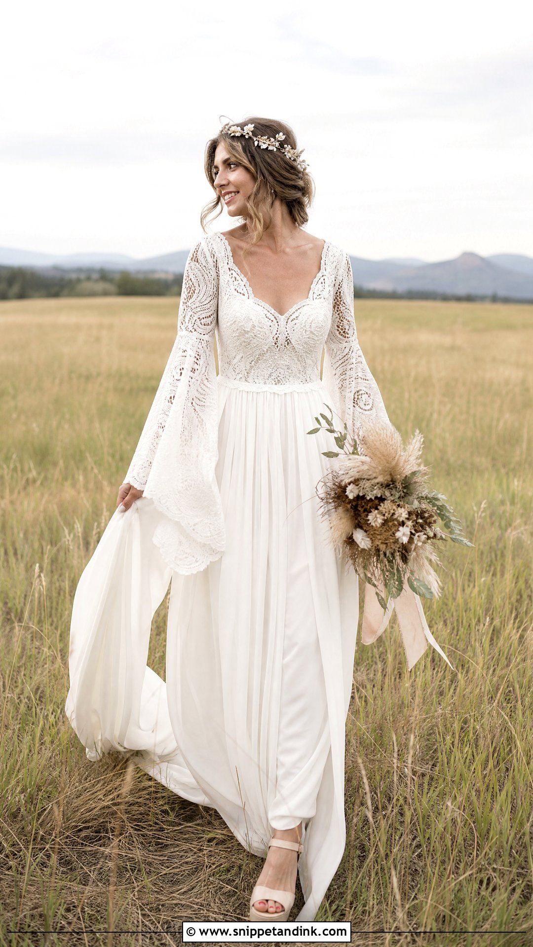 Bell Sleeve Boho Vintage Wedding Dress - Snippet and Ink - 20 Unique Boho Vintage Wedding Dresses