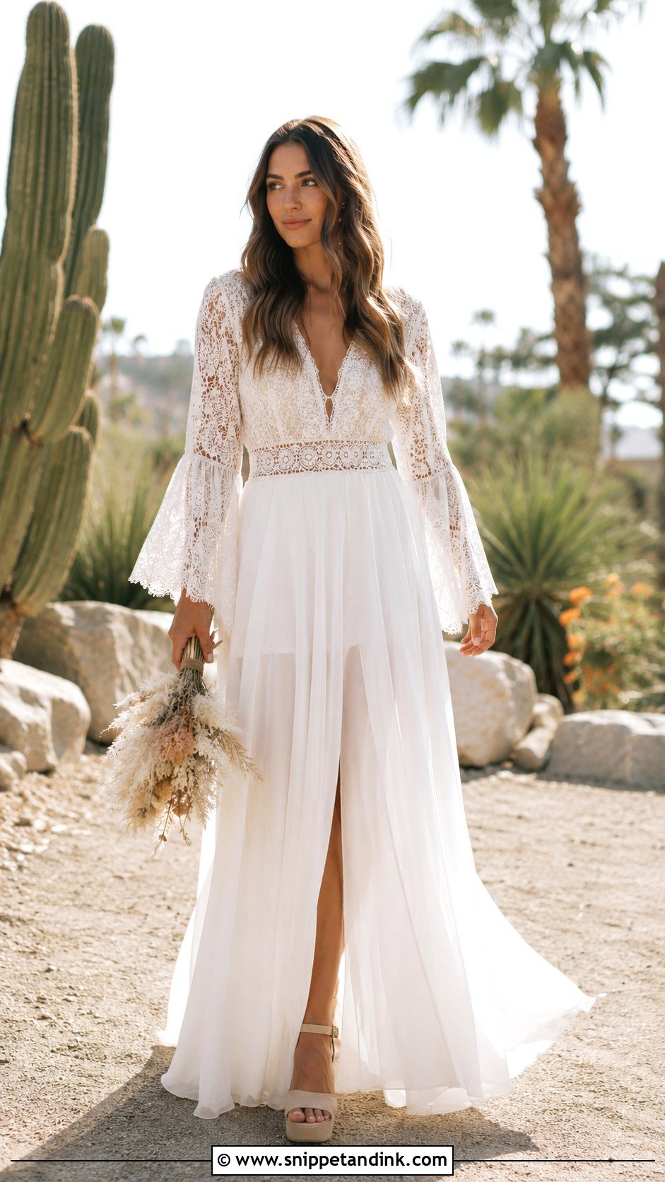 Bell Sleeve Boho Wedding Dress - Snippet and Ink - 30 Bell Sleeve Wedding Dress Ideas