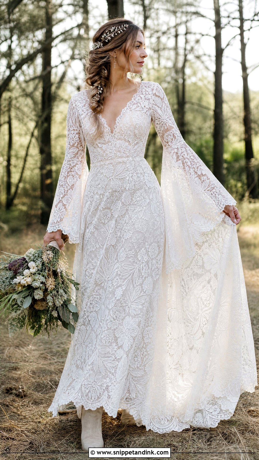 Bell Sleeve Boho Wedding Dress - Snippet and Ink - 20 Outdoorsy Wedding Dress Ideas