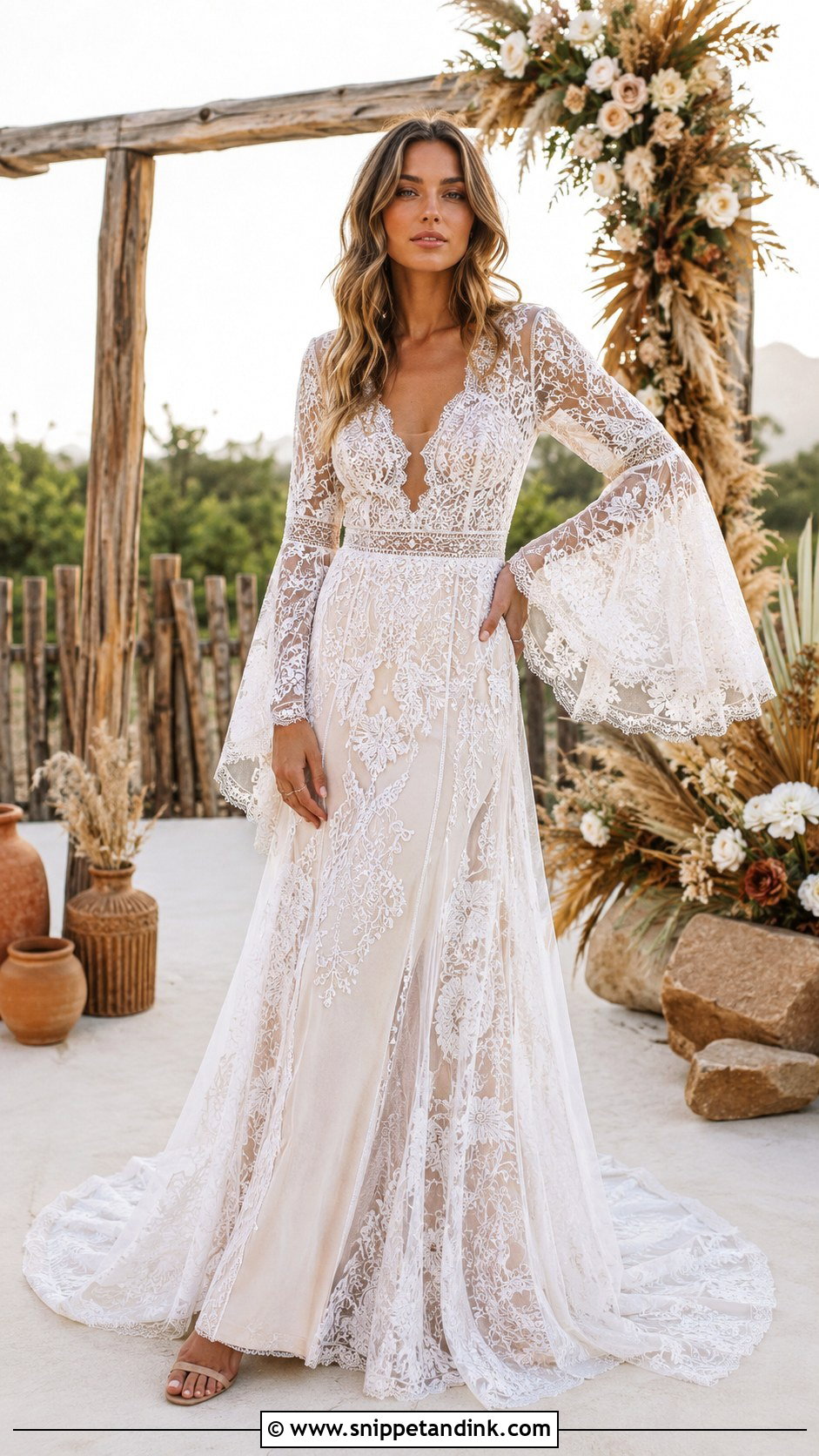 Bell Sleeve Boho Wedding Dress - Snippet and Ink - 30 Boho Wedding Dress Ideas
