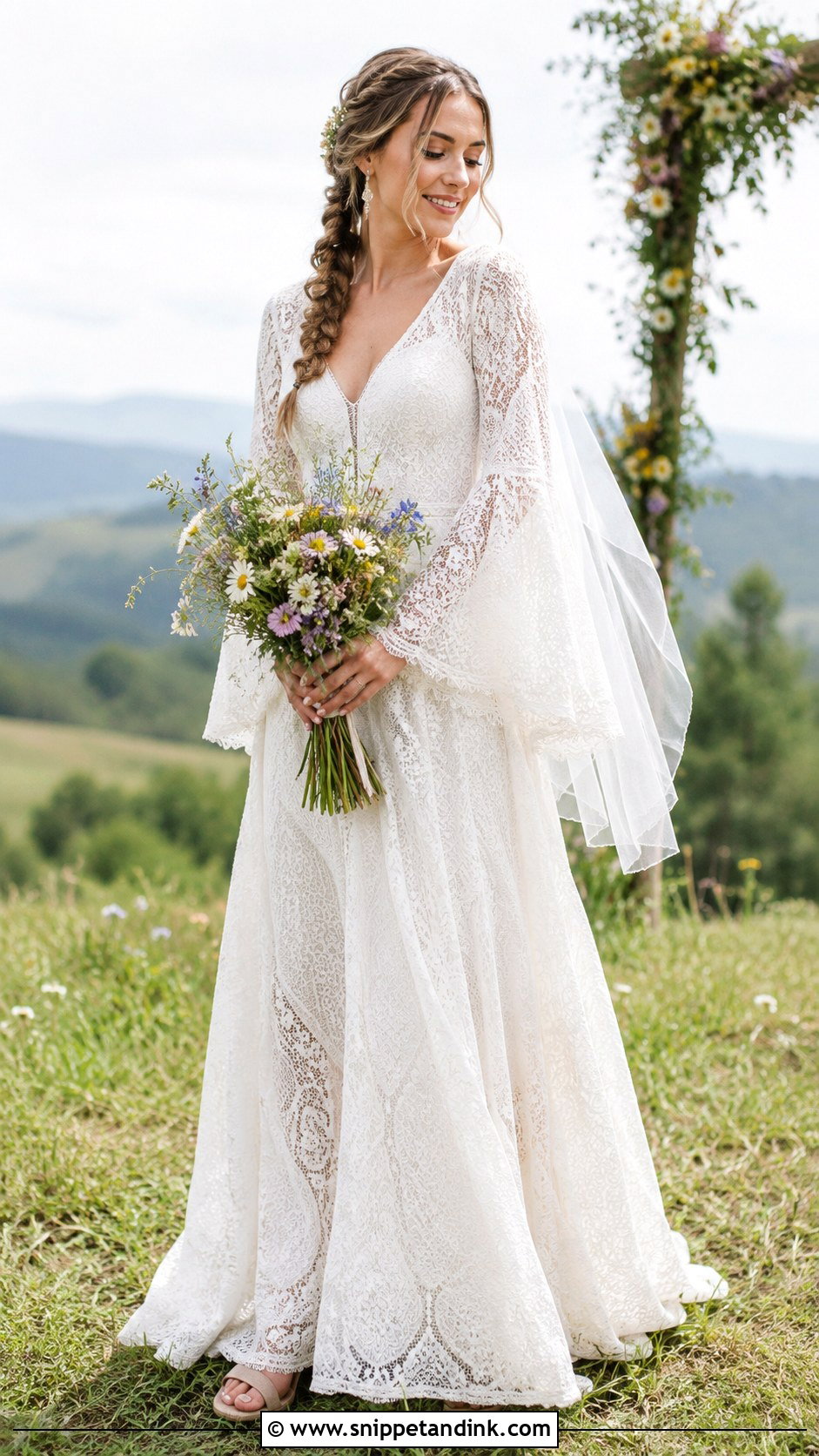 Bell Sleeve Boho Wedding Dress - Snippet and Ink - 20 Bride Dress with Sleeves