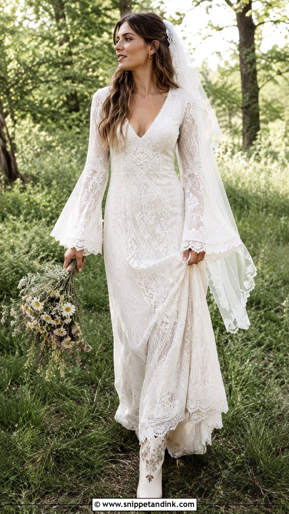 Bell Sleeve Boho Wedding Dress - Snippet and Ink - 20 Whimsical Wedding Dress with Sleeves