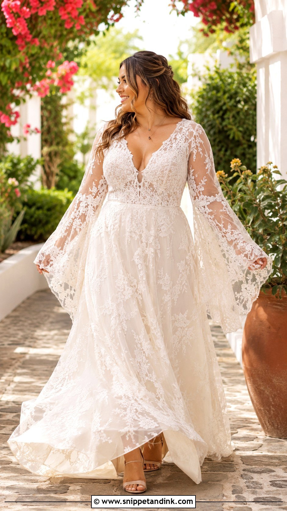 Bell Sleeve Boho Wedding Dress - Snippet and Ink - 20 Curvy Wedding Dress Sleeves