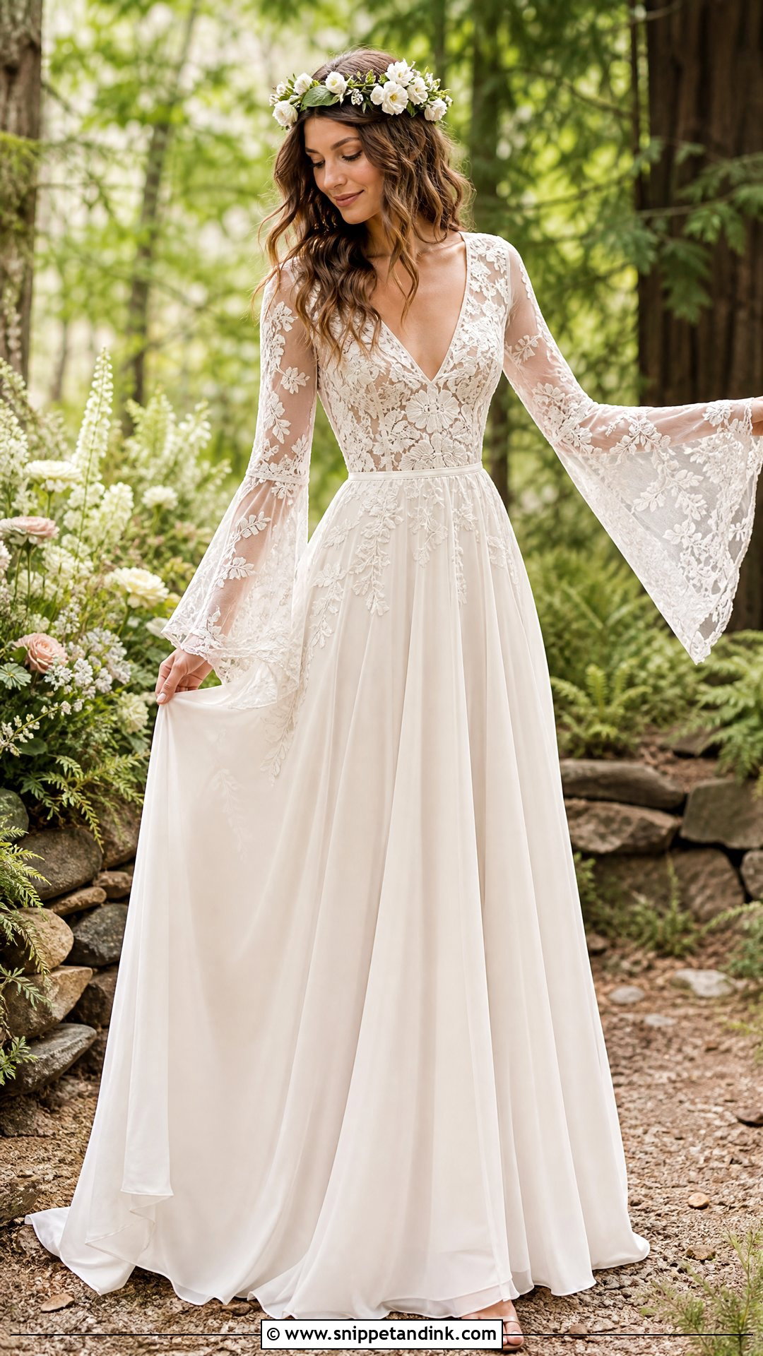 Bell Sleeve Boho Wedding Dress - Snippet and Ink - 25 Boho Whimsical Wedding Dress Ideas