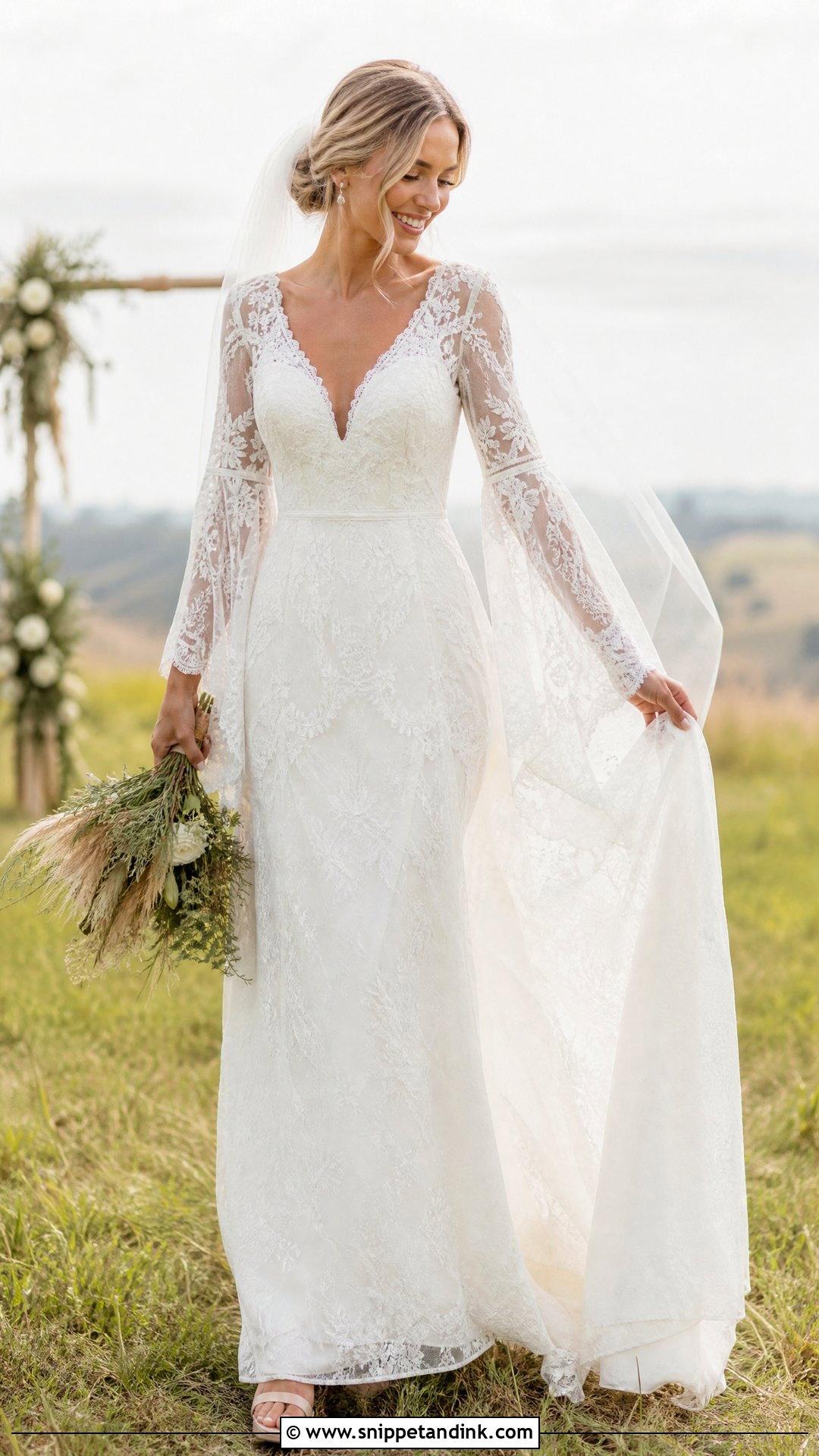 Bell Sleeve Boho Wedding Gown - Snippet and Ink - 20 Wedding Gown Long Sleeve Ideas