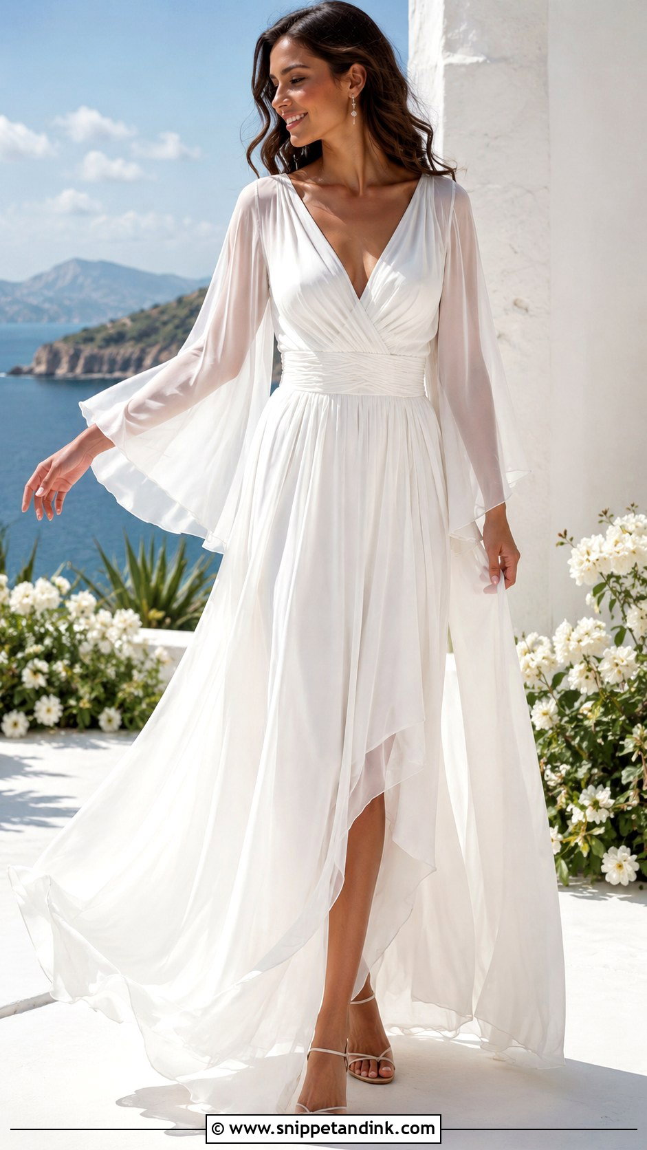 Bell Sleeve Chiffon Wedding Dress - Snippet and Ink - 30 Bell Sleeve Wedding Dress Ideas
