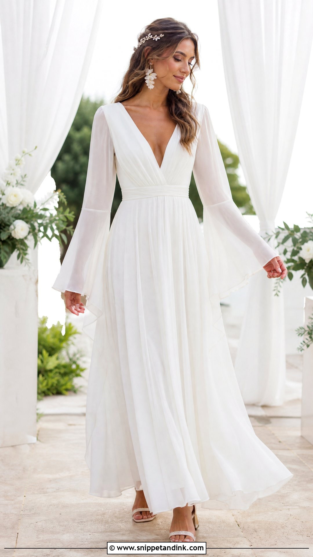 Bell Sleeve Chiffon Wedding Gown - Snippet and Ink - 20 Whimsical Wedding Gown Ideas