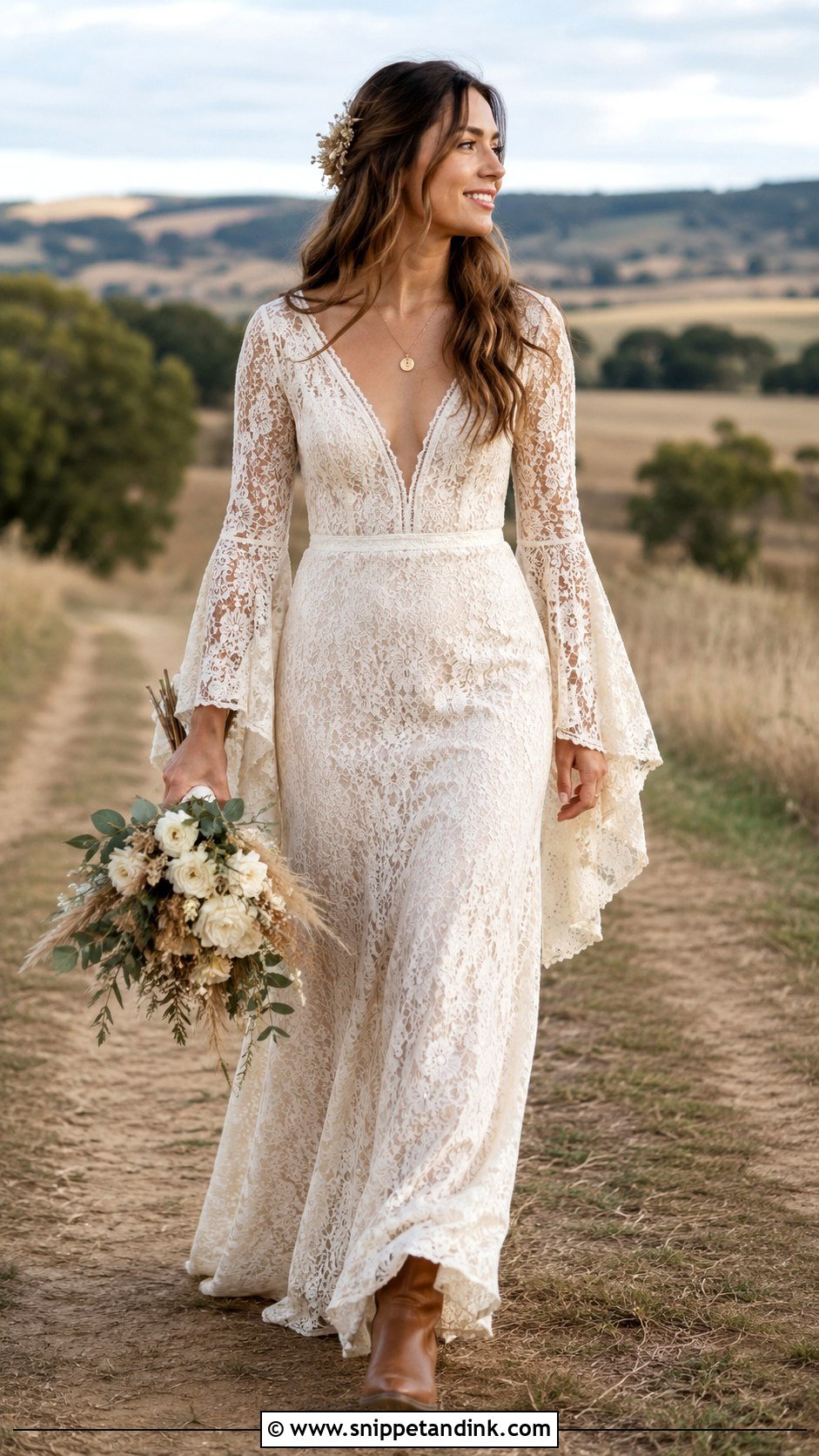 Bell Sleeve Cottagecore Wedding Dress - Snippet and Ink - 20 Cottagecore Wedding Dresses