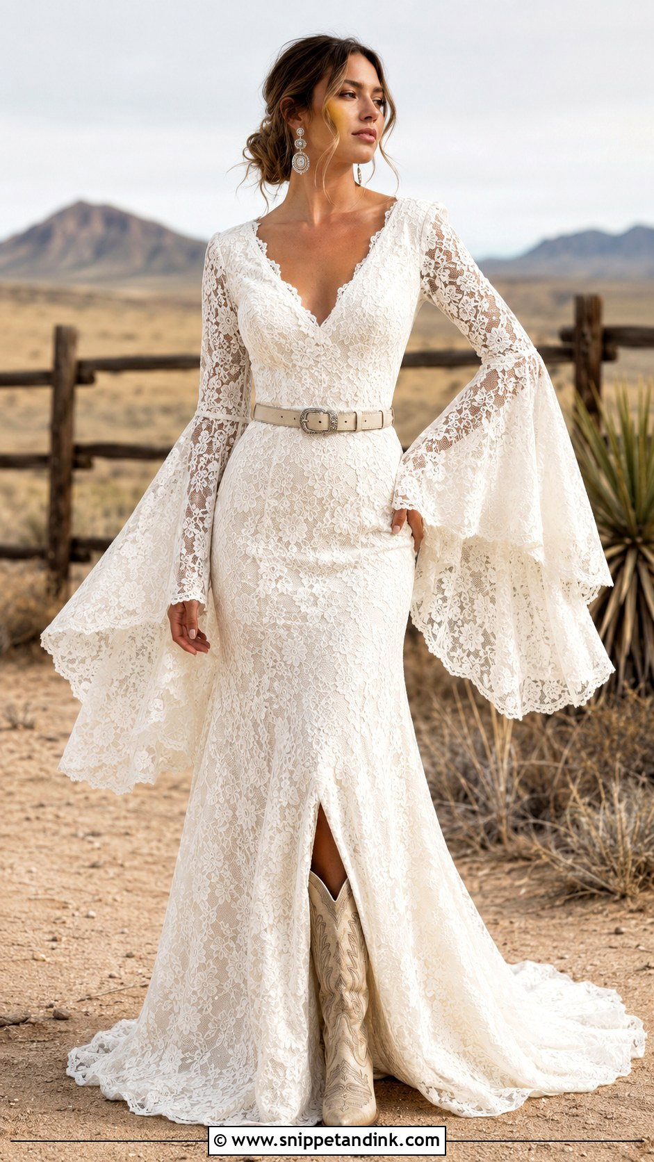Bell Sleeve Cowboy Wedding Dress - Snippet and Ink - 20 Cowboy Wedding Dress Ideas