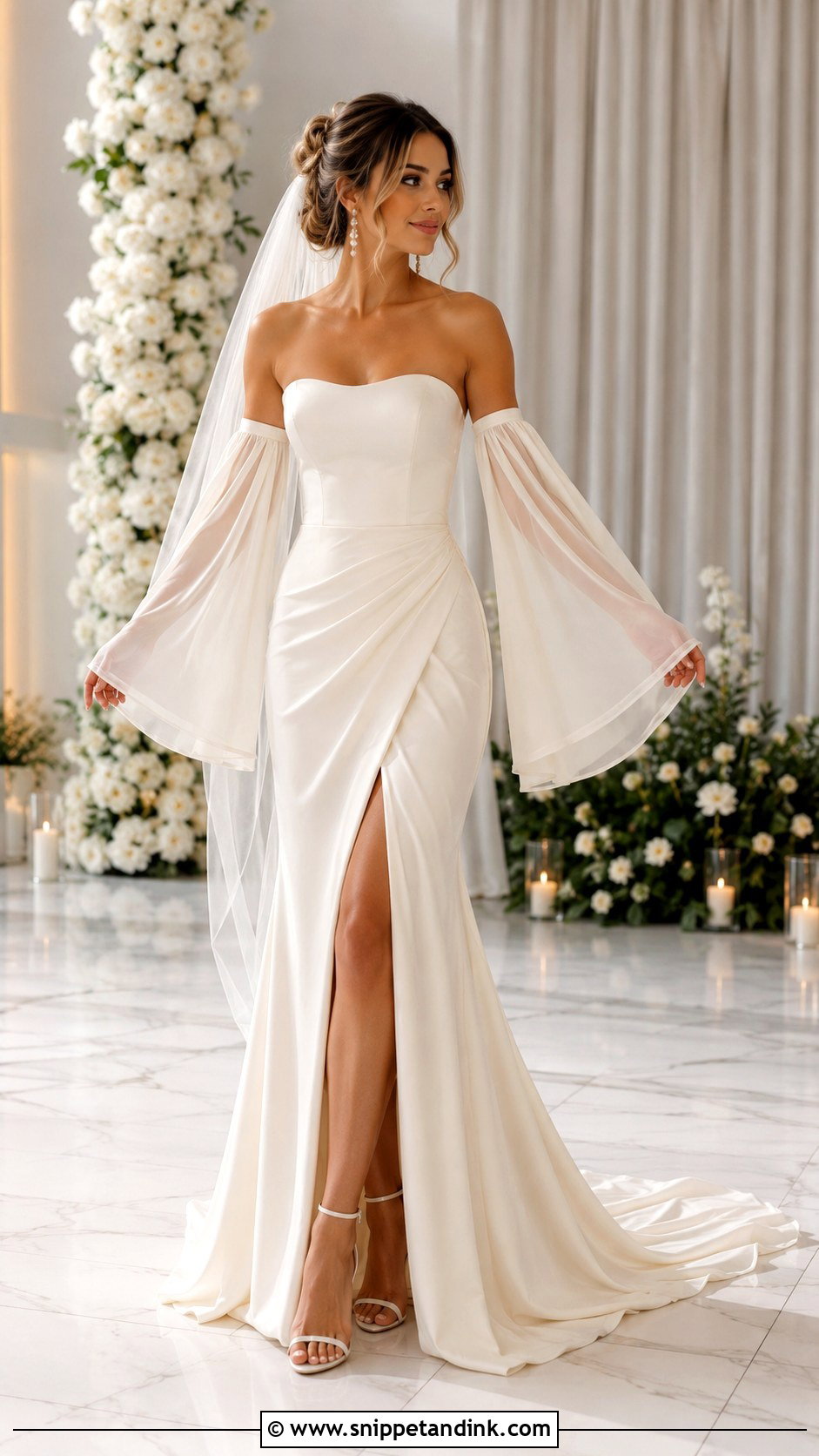 Bell Sleeve Detachable Sleeve Wedding Dress - Snippet and Ink - 30 Bell Sleeve Wedding Dress Ideas