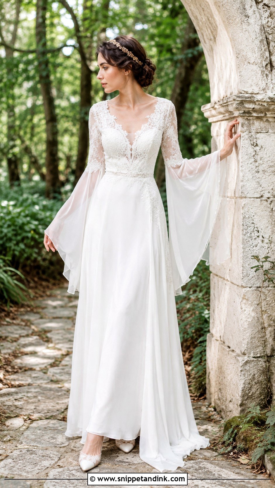 Bell Sleeve Fairy Wedding Gown - Snippet and Ink - 20 Fairy Wedding Gown Ideas