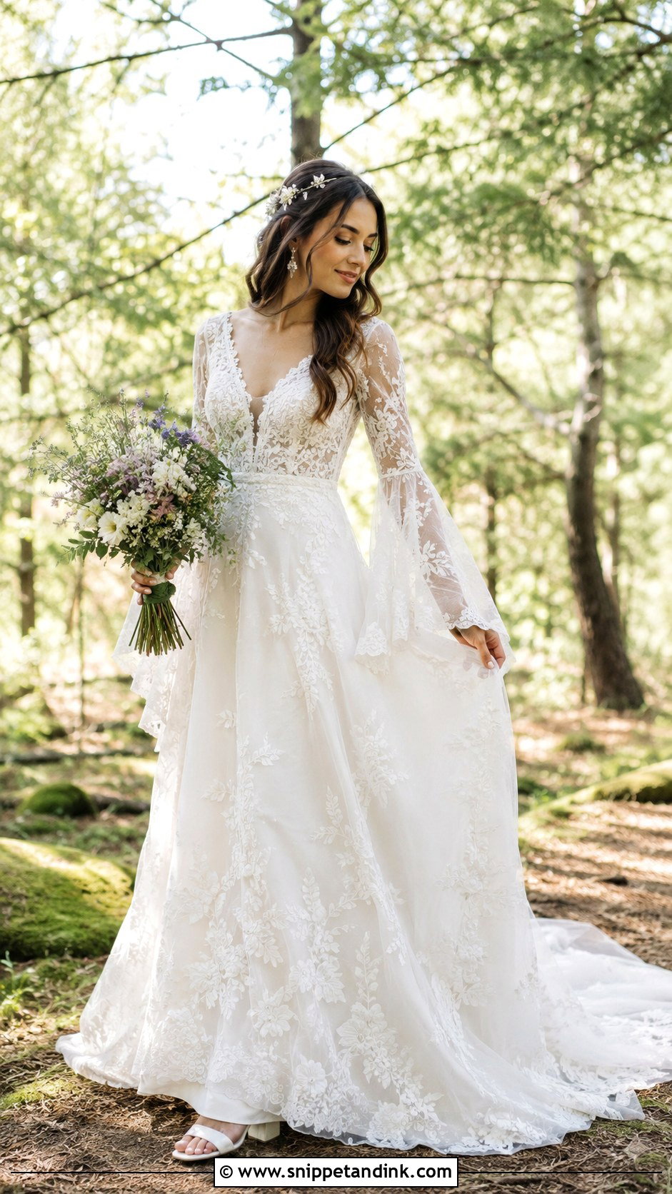 Bell Sleeve Fairytale Wedding Dress - Snippet and Ink - 20 Fairytale Wedding Dress Long Sleeve Ideas