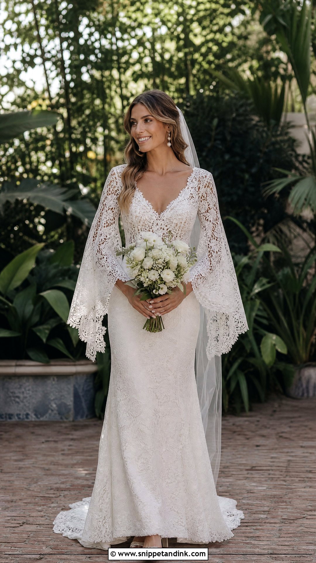 Bell Sleeve Fitted Lace Wedding Dress - Snippet and Ink - 25 Fitted Lace Wedding Dress with Sleeves