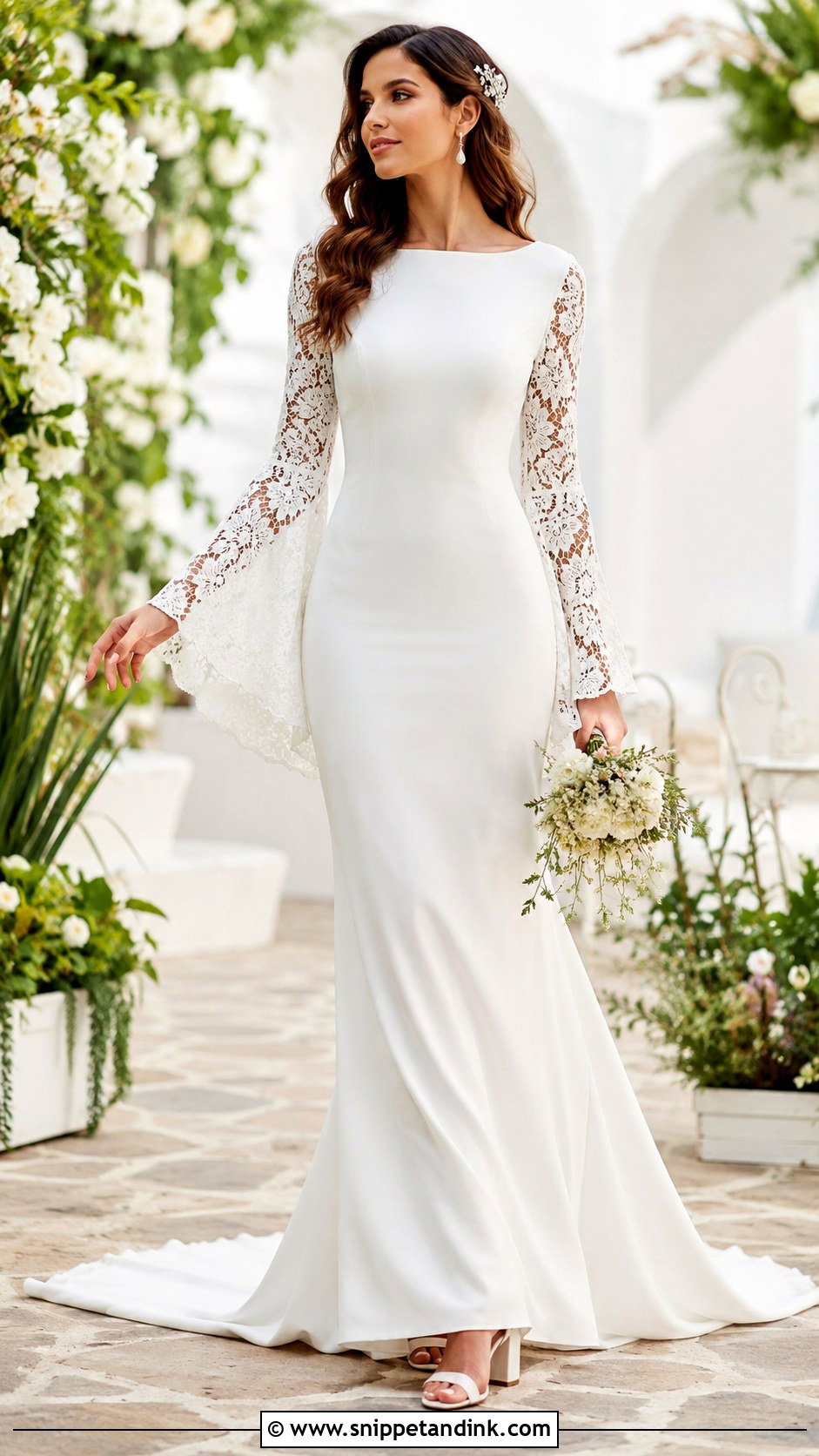 Bell Sleeve Fitted Wedding Dress - Snippet and Ink - 20 Fitted Wedding Dress with Sleeves