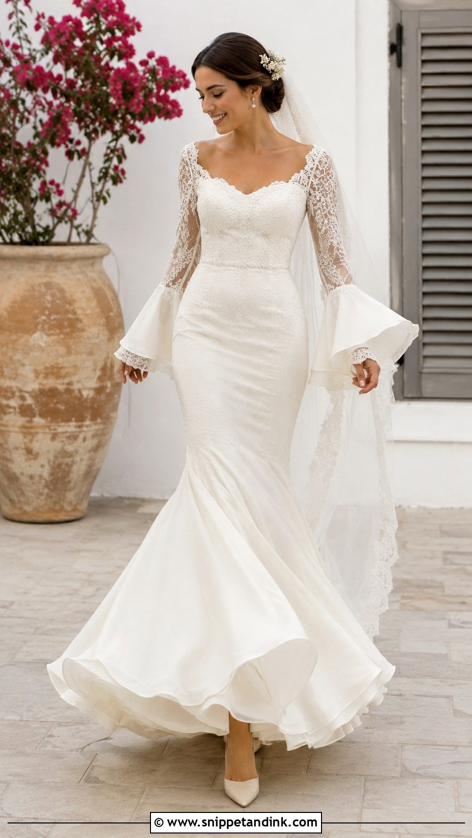 Bell Sleeve Flamenco Wedding Dress With Layered Skirt - Snippet and Ink - 20 Flamenco Wedding Dress Ideas