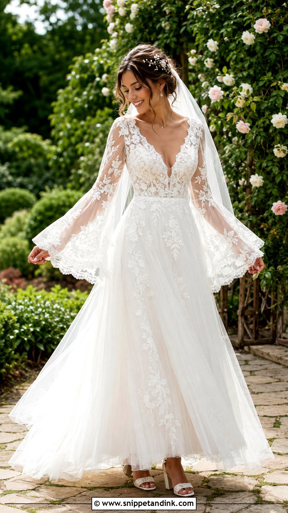 Bell Sleeve Garden Wedding Dress - Snippet and Ink - 30 Bell Sleeve Wedding Dress Ideas